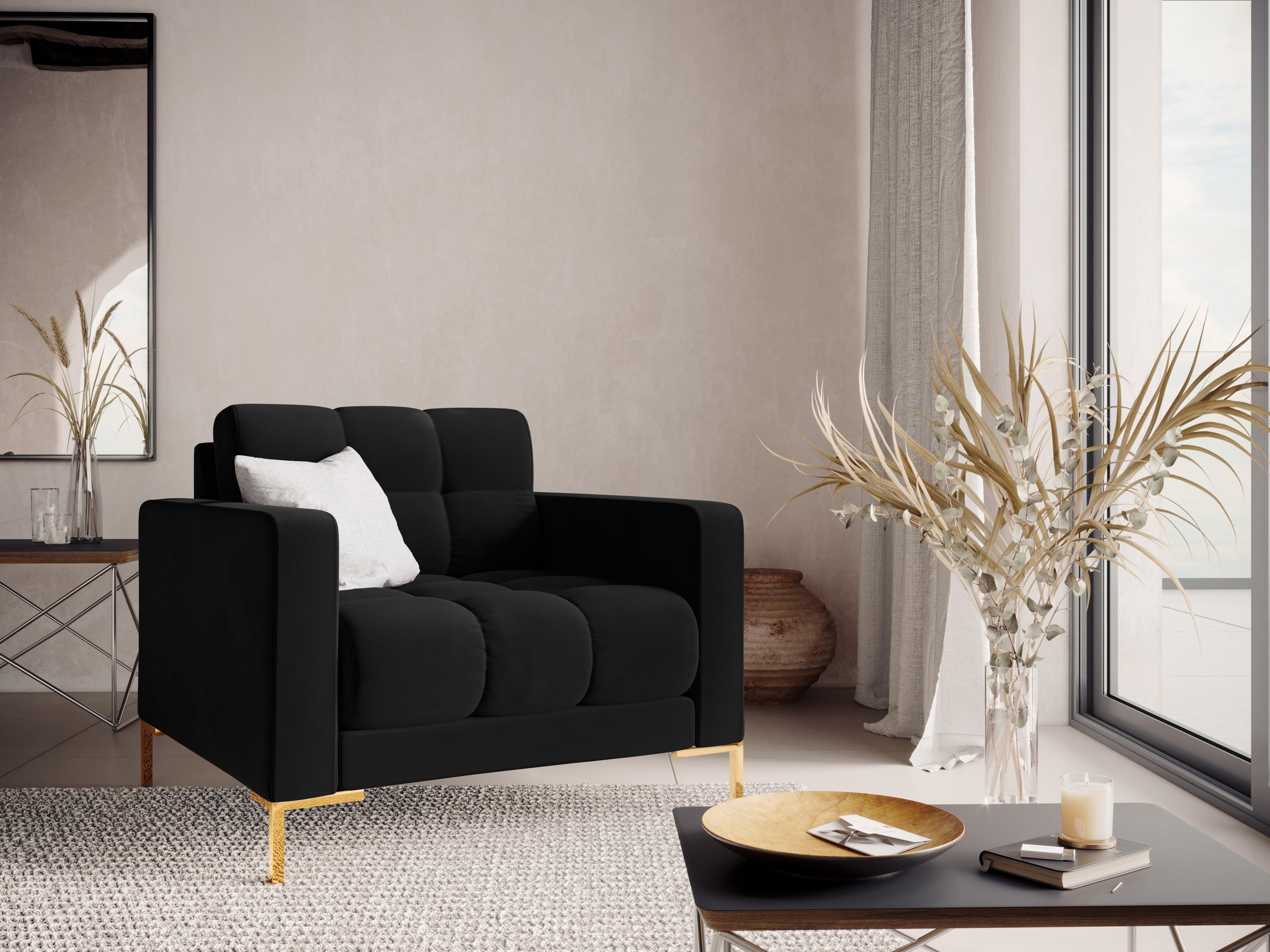 Armchair velvet BALI black with gold base - Eye on Design