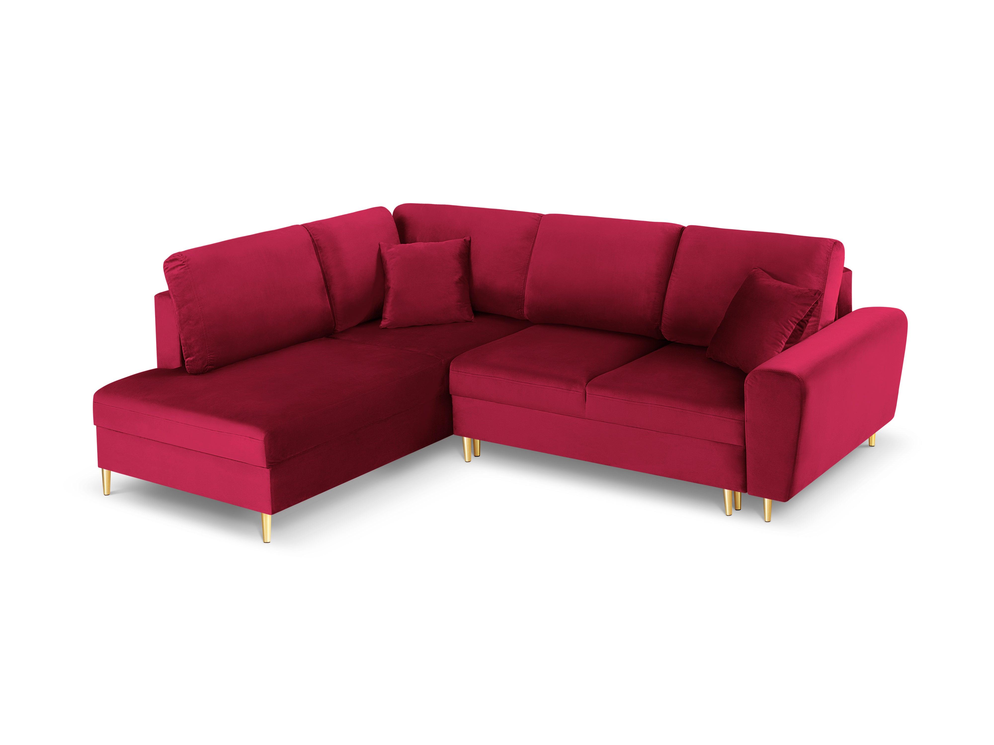 Corner sofa 5 seater left with sleeping function KYOTO red with golden base - Eye on Design