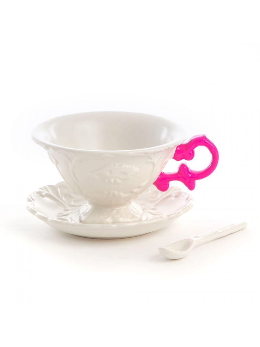 Cup with spoon and saucer I-WARES I-TEA fuchsia - Eye on Design