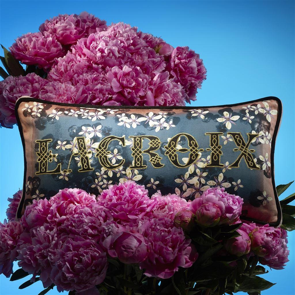 Double-sided pillow LACROIX CHERRY! BLEU DENIM cotton satin - Eye on Design