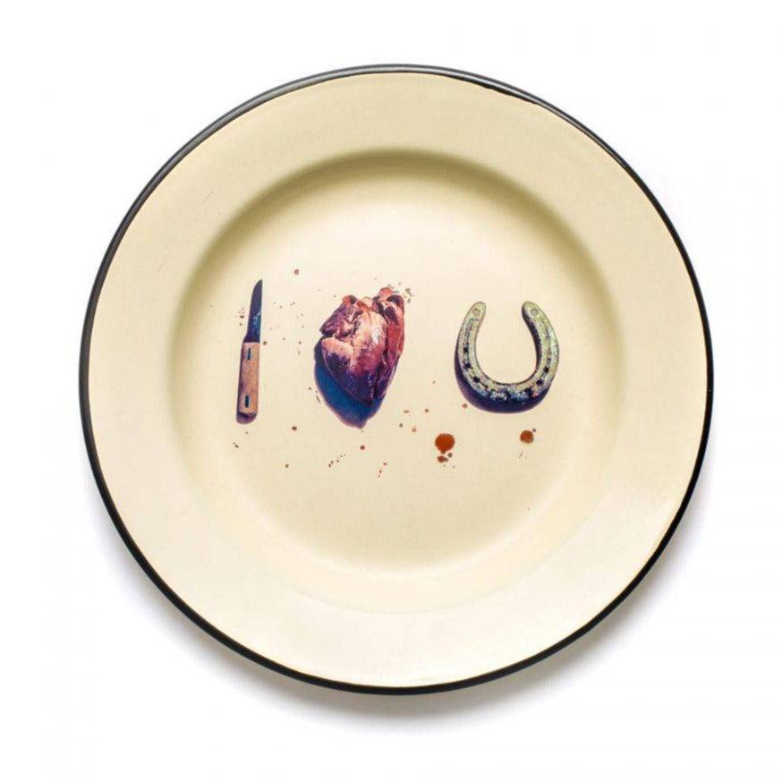 I LOVE YOU enamel plate beige - Eye on Design