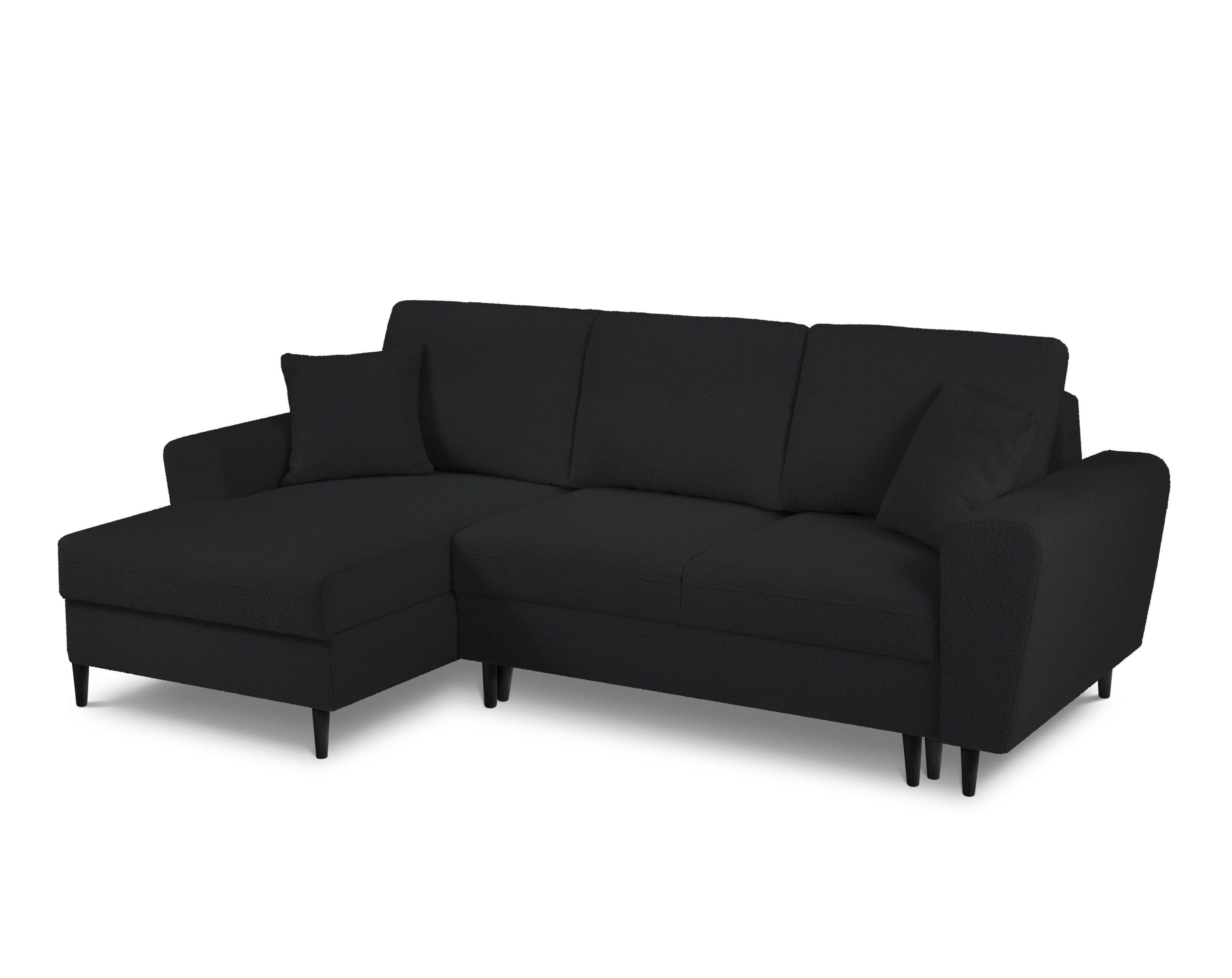 Left corner sofa with sleeping function KYOTO black bouclé with black base - Eye on Design