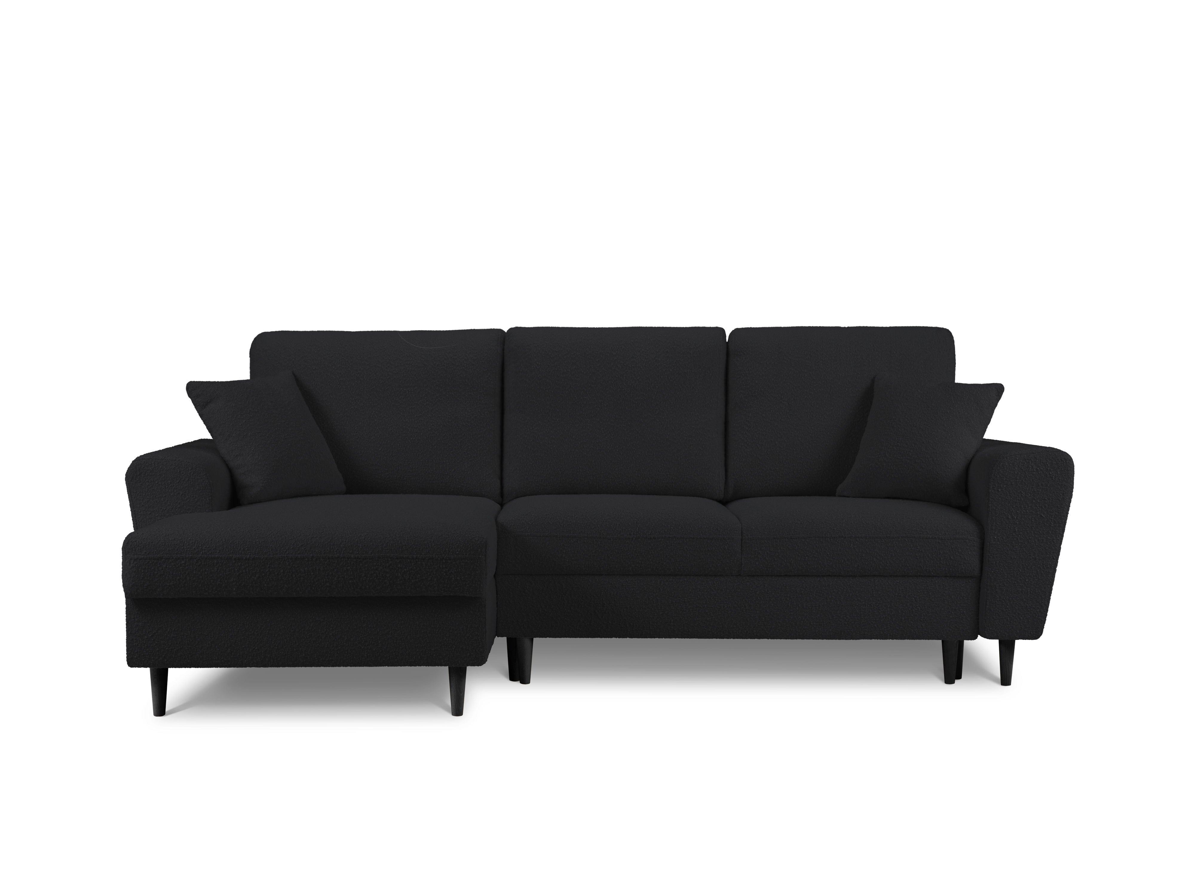 Left corner sofa with sleeping function KYOTO black bouclé with black base - Eye on Design