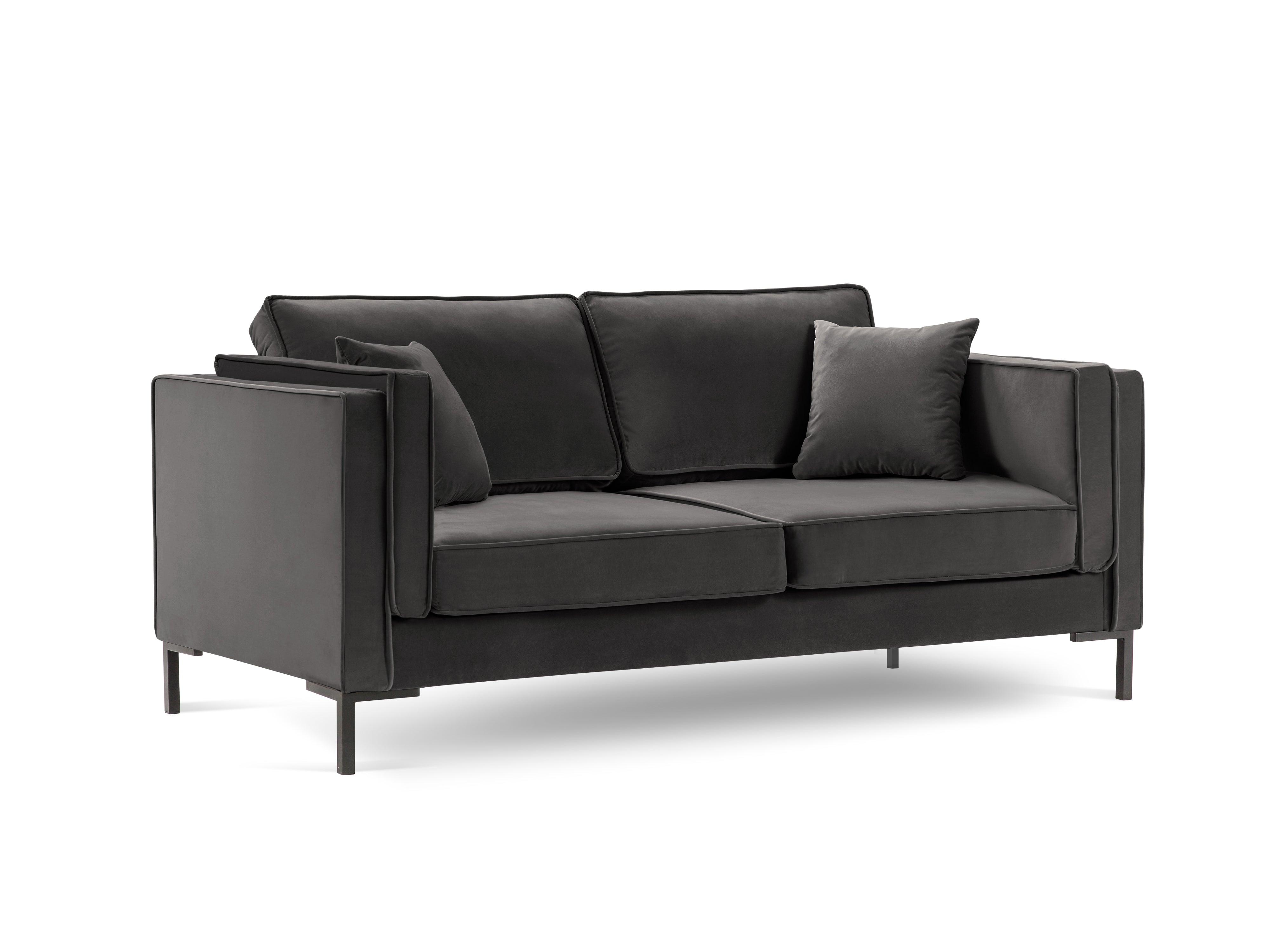 LUIS dark grey velvet 2-seater sofa with black base - Eye on Design