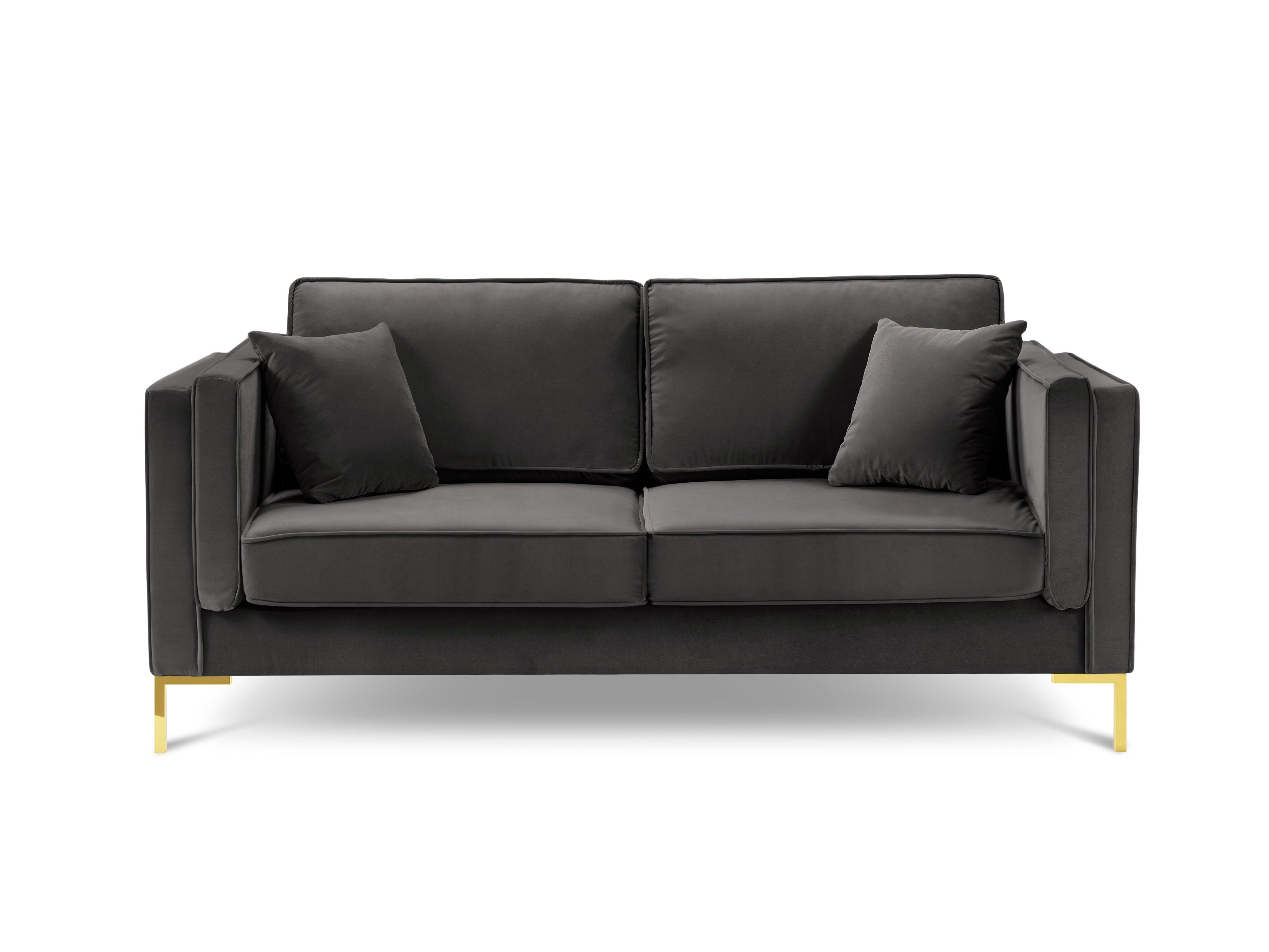 LUIS dark grey velvet 2-seater sofa with gold base - Eye on Design