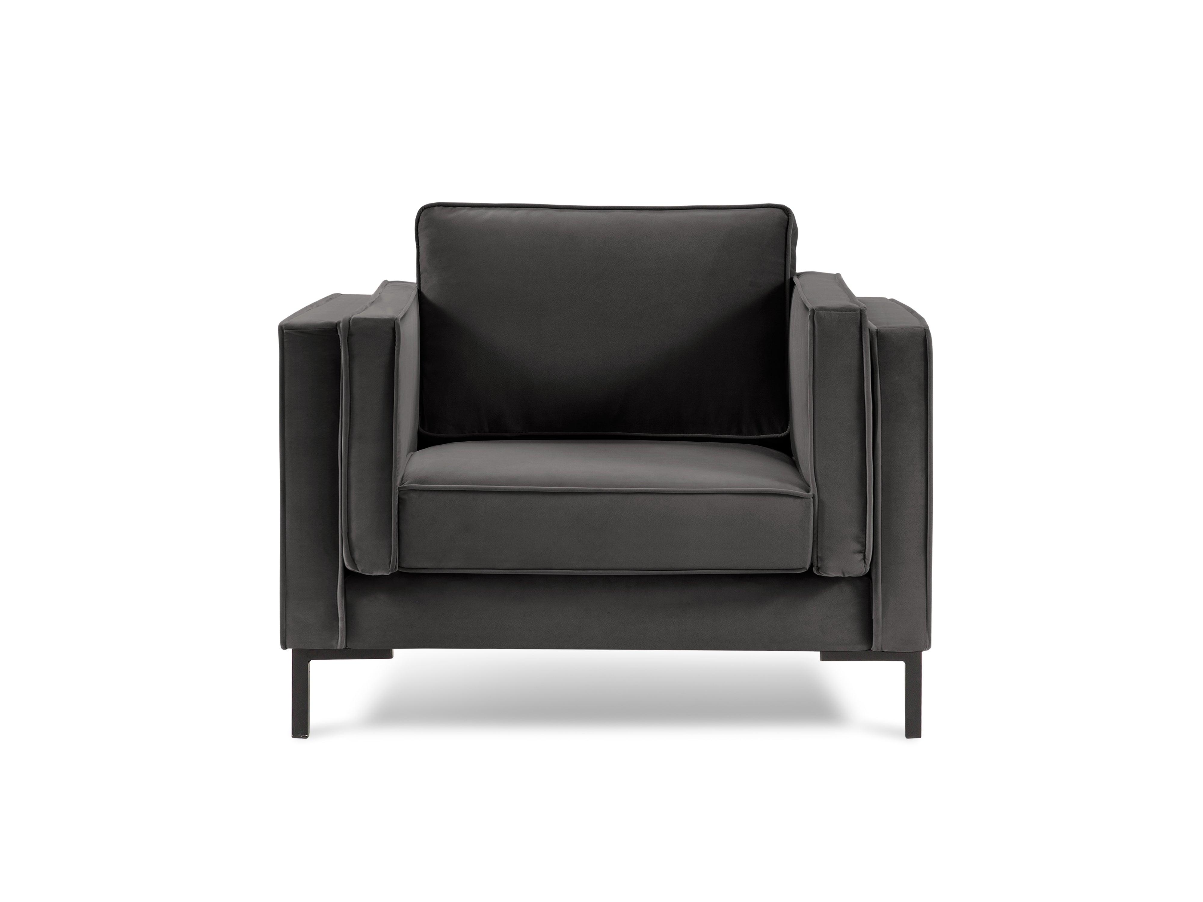 LUIS dark grey velvet armchair with black base - Eye on Design