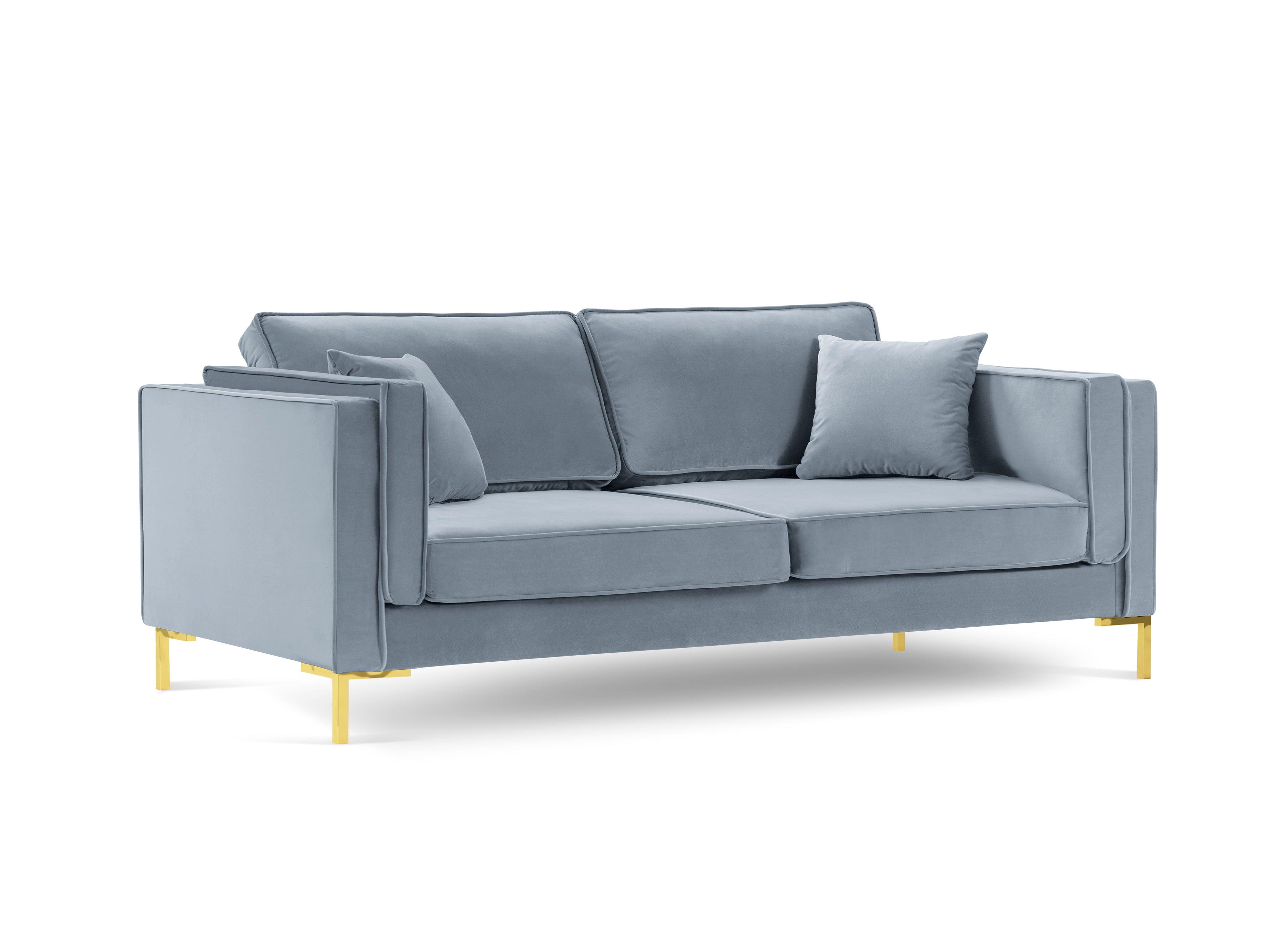 LUIS light blue velvet 3-seater sofa with gold base - Eye on Design