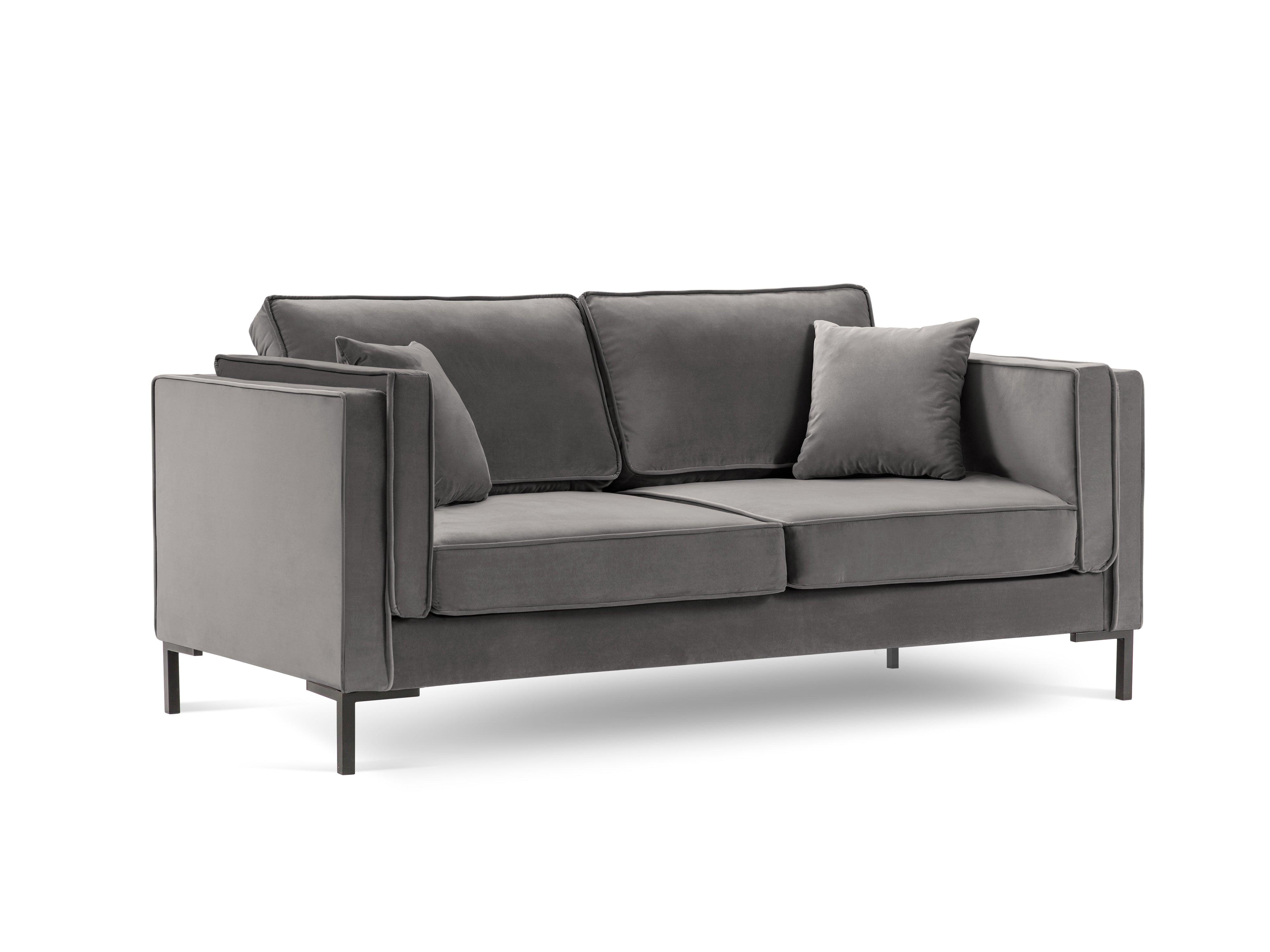 LUIS light grey velvet 2-seater sofa with black base - Eye on Design