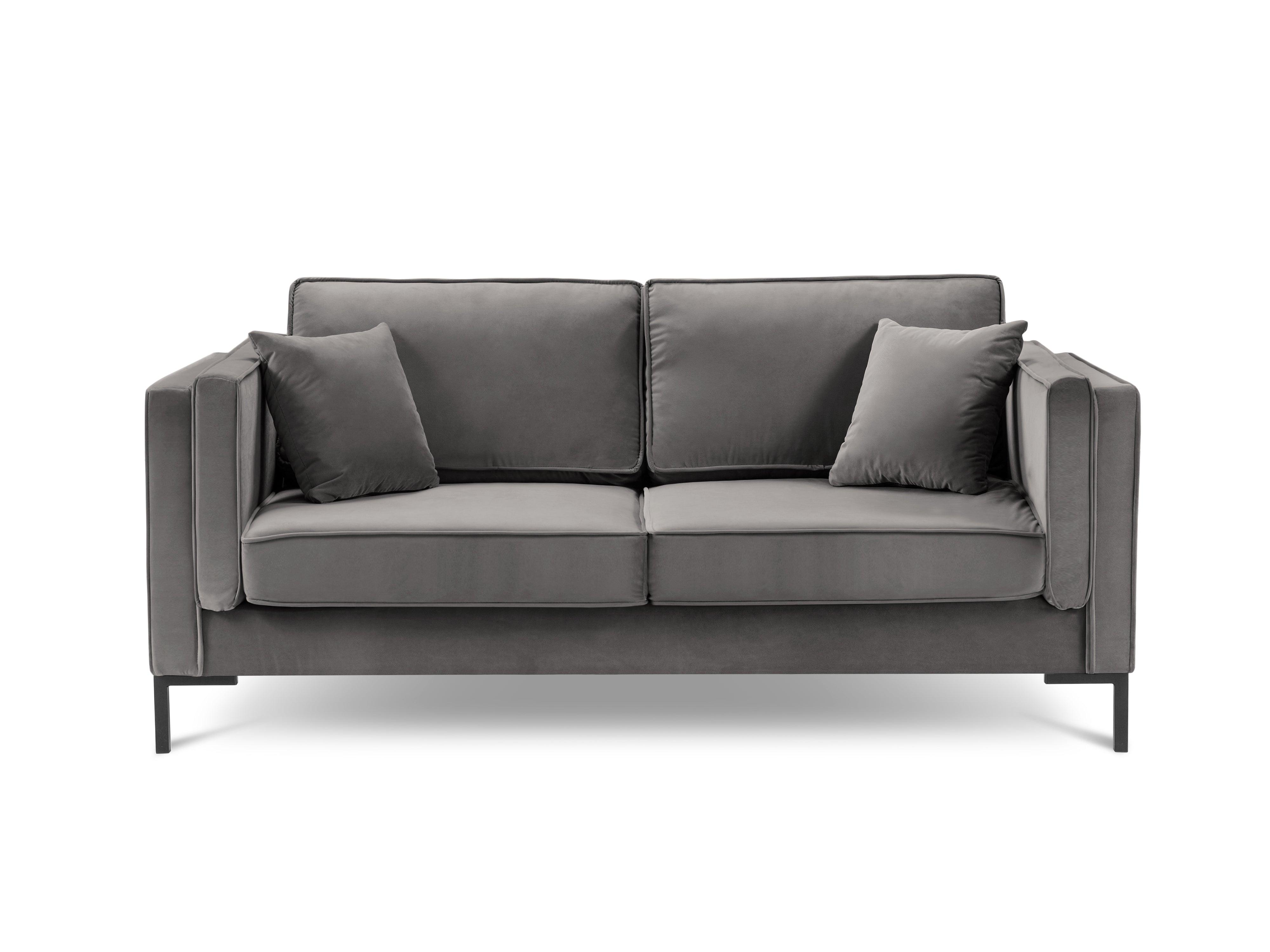 LUIS light grey velvet 2-seater sofa with black base - Eye on Design