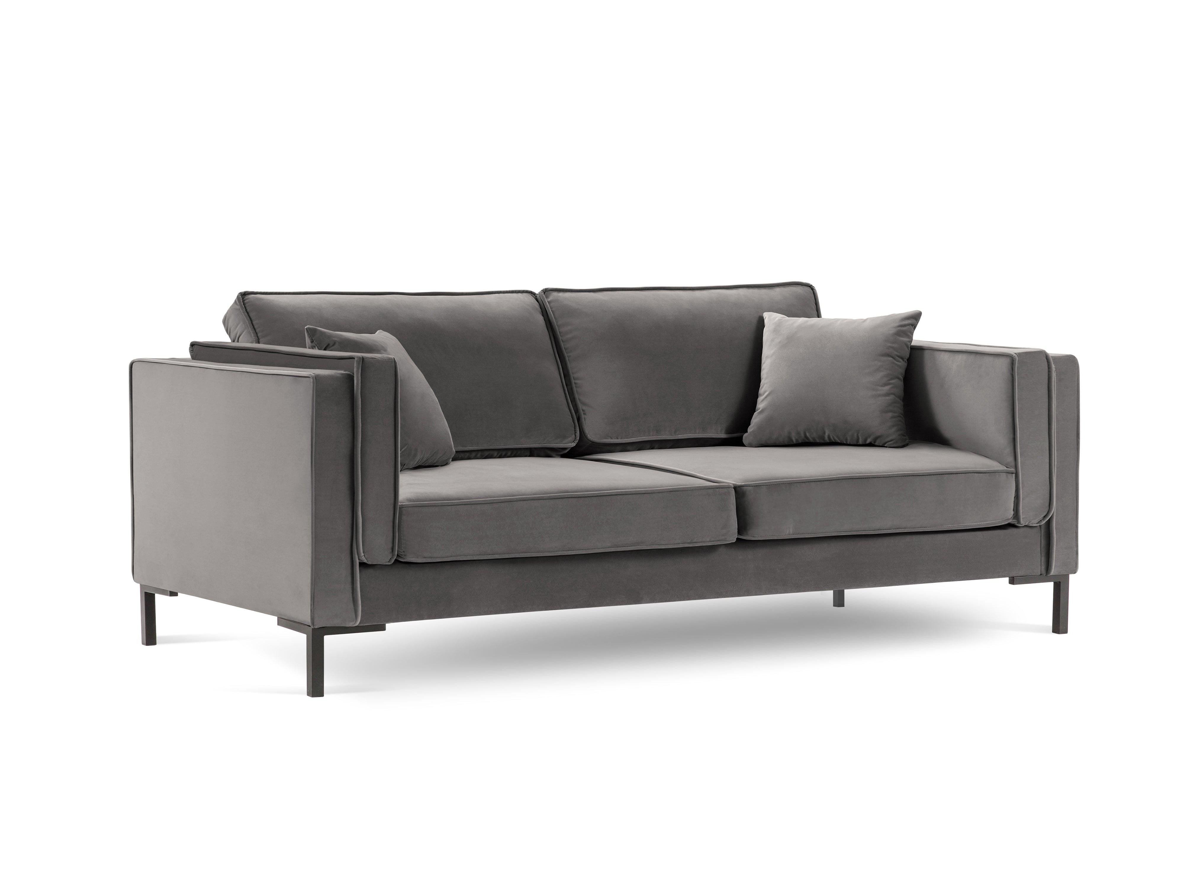 LUIS light grey velvet 4-seater sofa with black base - Eye on Design