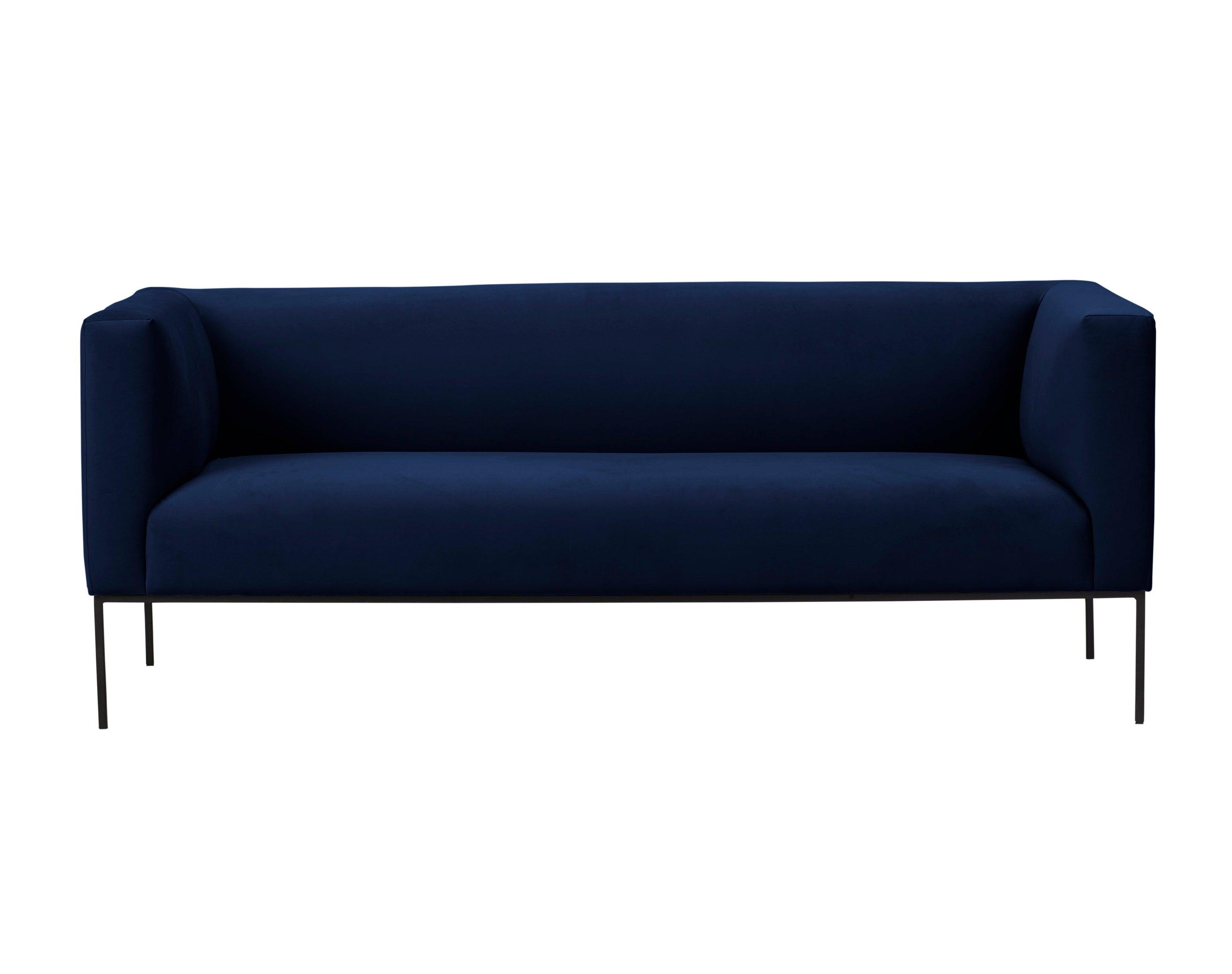 Velvet Sofa, "Neptune", 3 Seats, 195x79x76
 ,Dark Blue,Black Metal Frame, Windsor & Co, Eye on Design