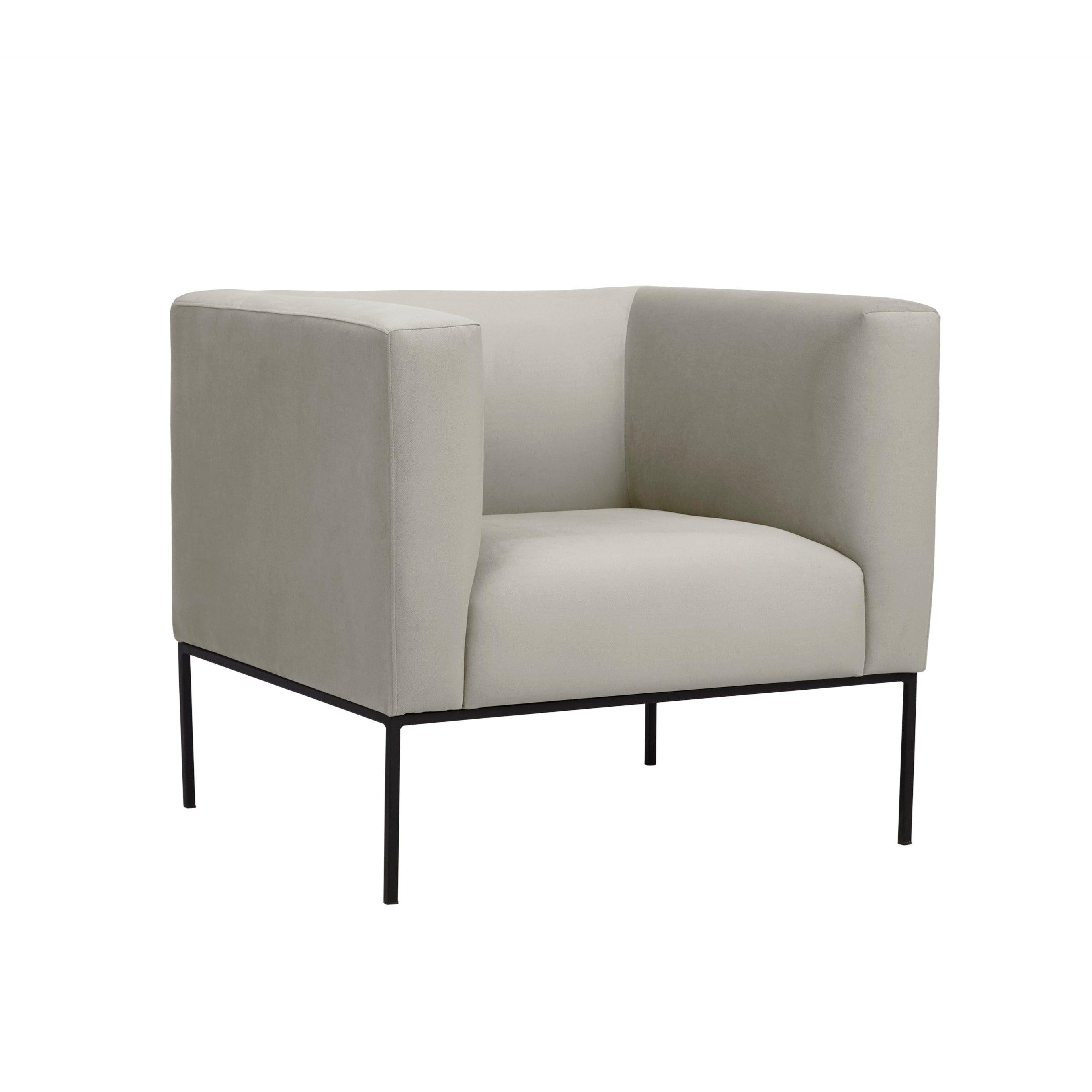 Velvet Armchair, "Neptune", 1 Seat, 85x79x76
 ,Beige,Black Metal Frame, Windsor & Co, Eye on Design