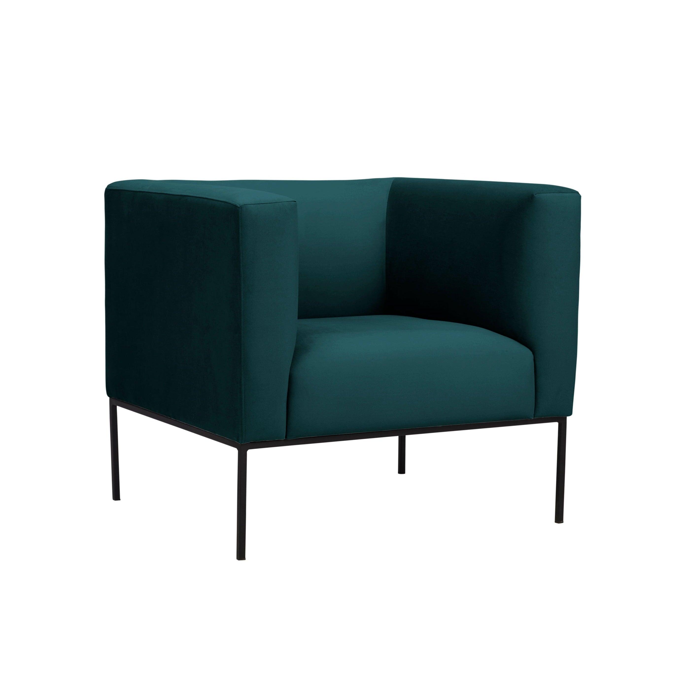 Velvet Armchair, "Neptune", 1 Seat, 85x79x76
 ,Petrol,Black Metal Frame, Windsor & Co, Eye on Design