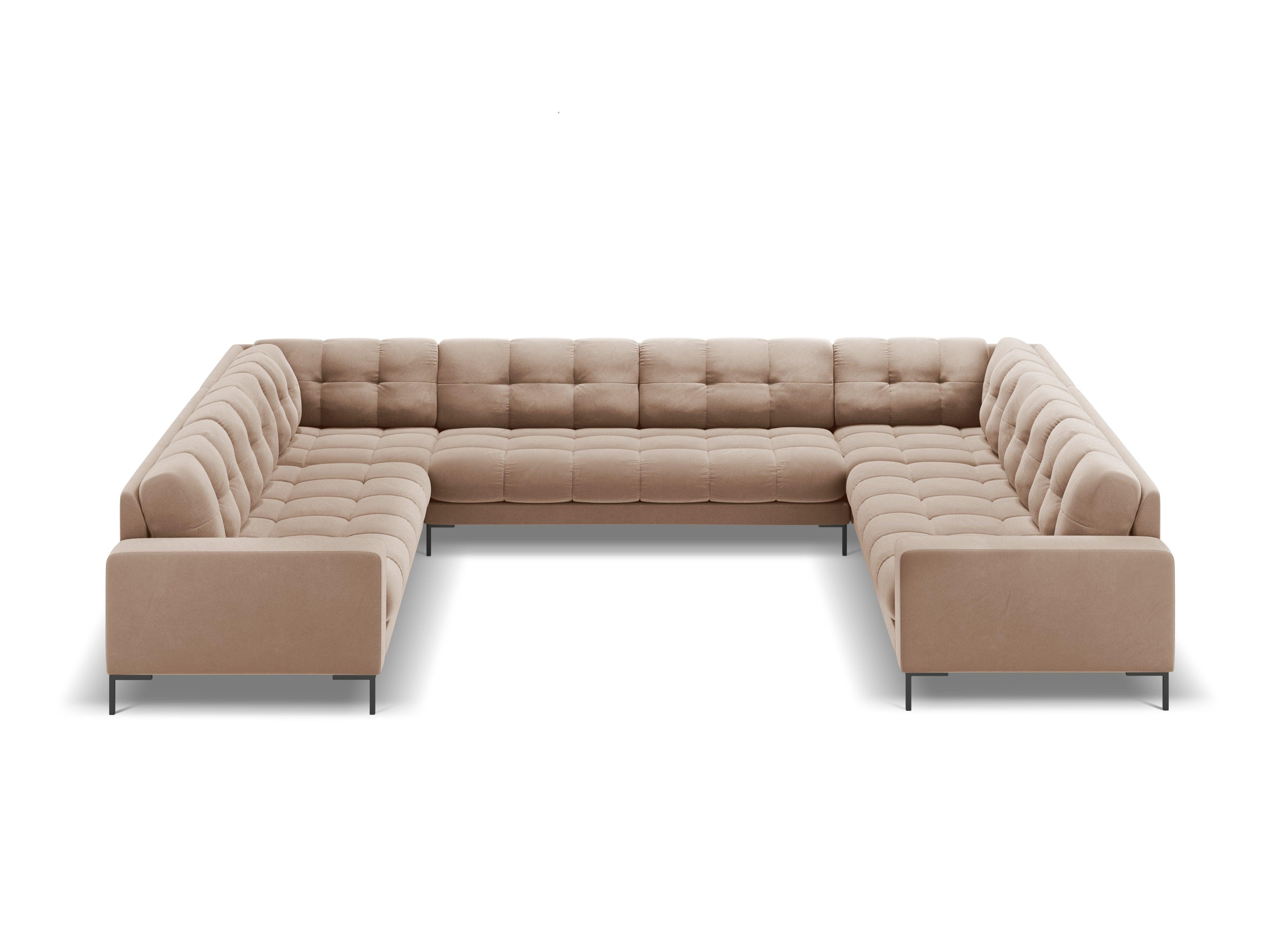 Panoramic velvet sofa 9-seater BALI beige with black base - Eye on Design