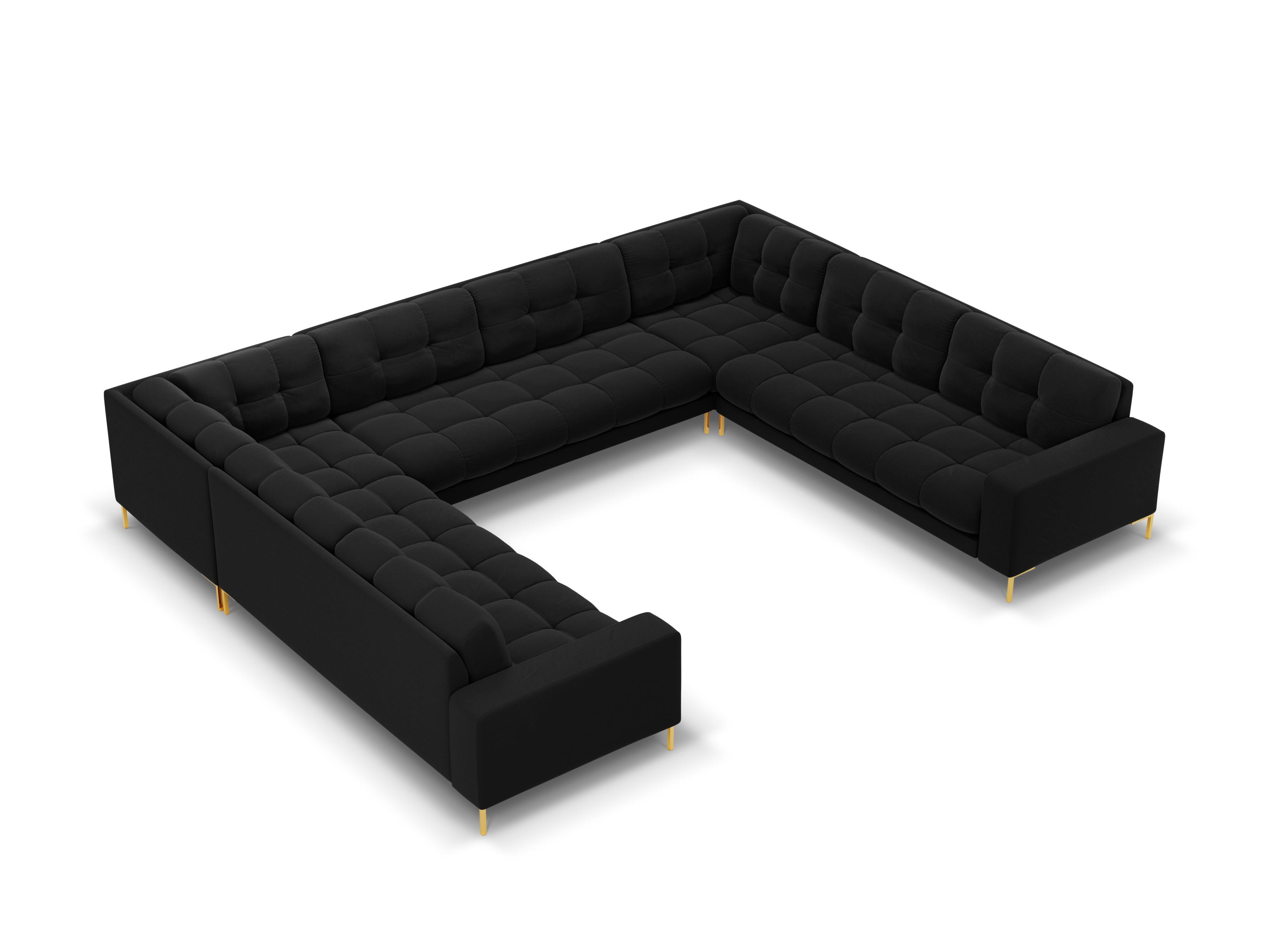 Panoramic velvet sofa 9-seater BALI black with gold base - Eye on Design