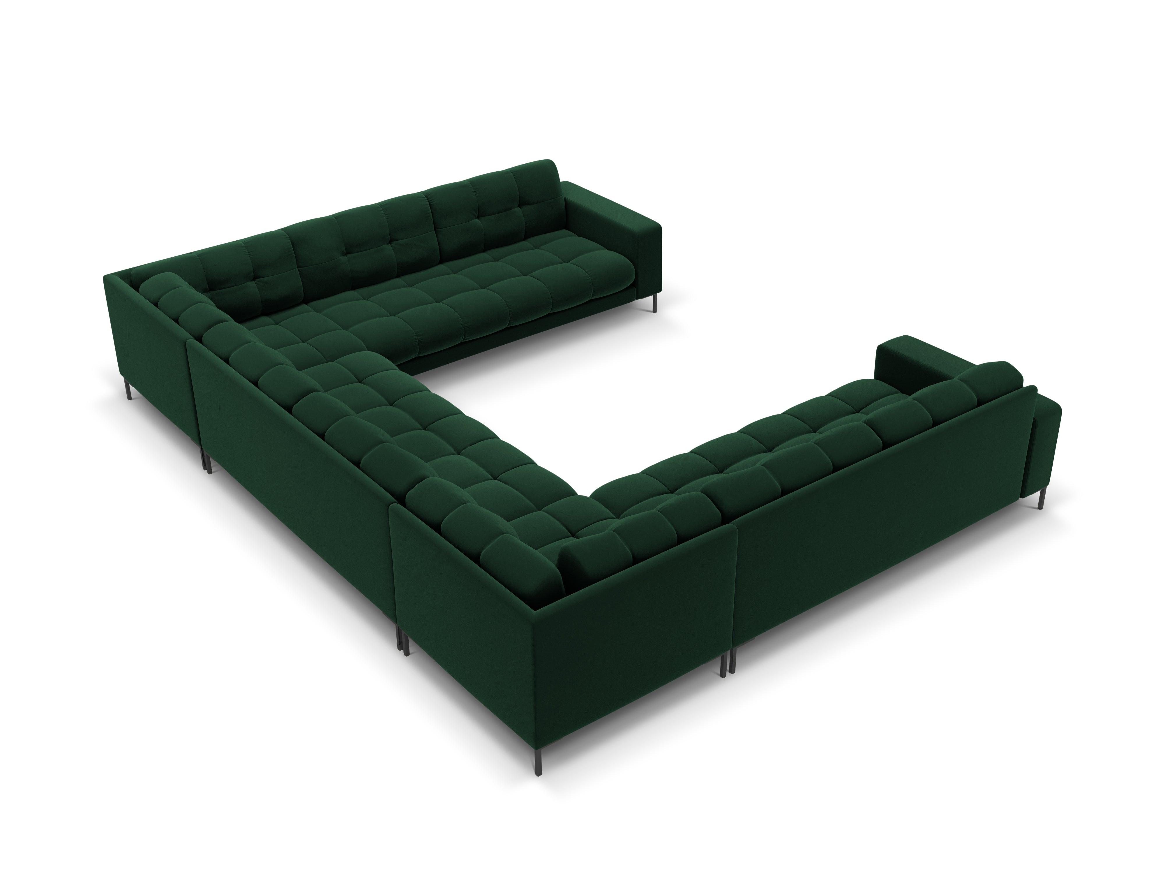 Panoramic velvet sofa 9-seater BALI bottle green with black base - Eye on Design