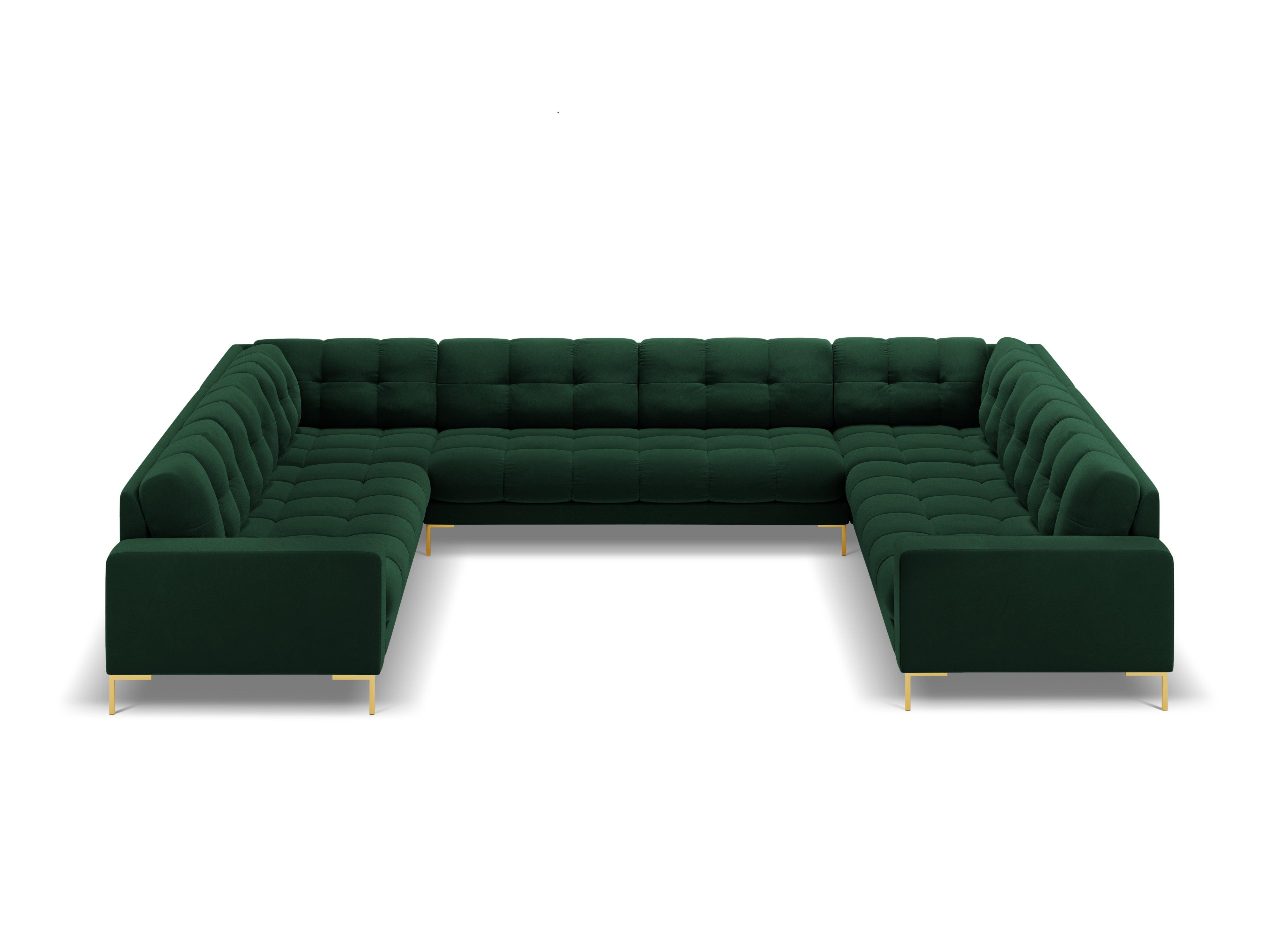 Panoramic velvet sofa 9-seater BALI bottle green with gold base - Eye on Design