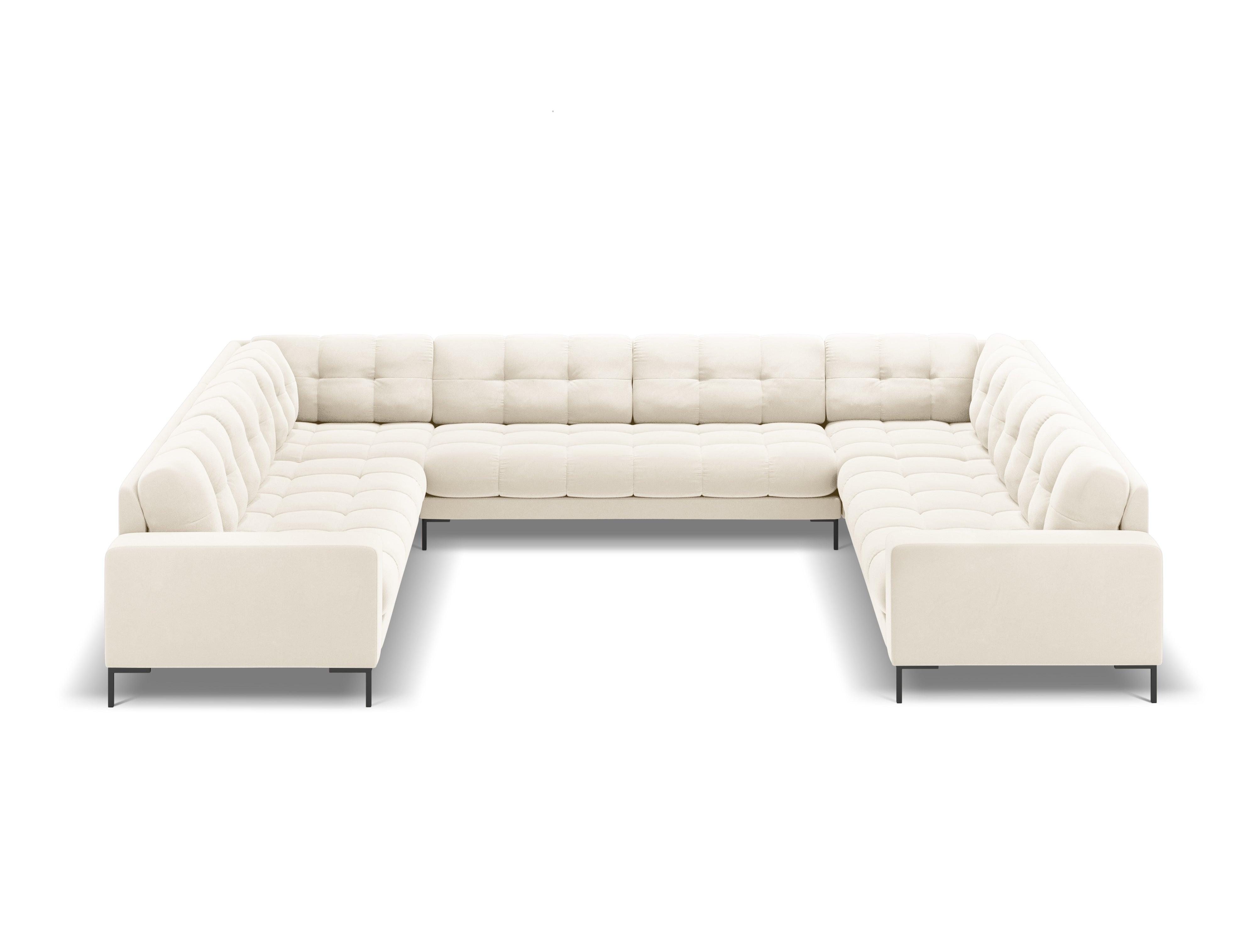 Panoramic velvet sofa 9-seater BALI light beige with black base - Eye on Design