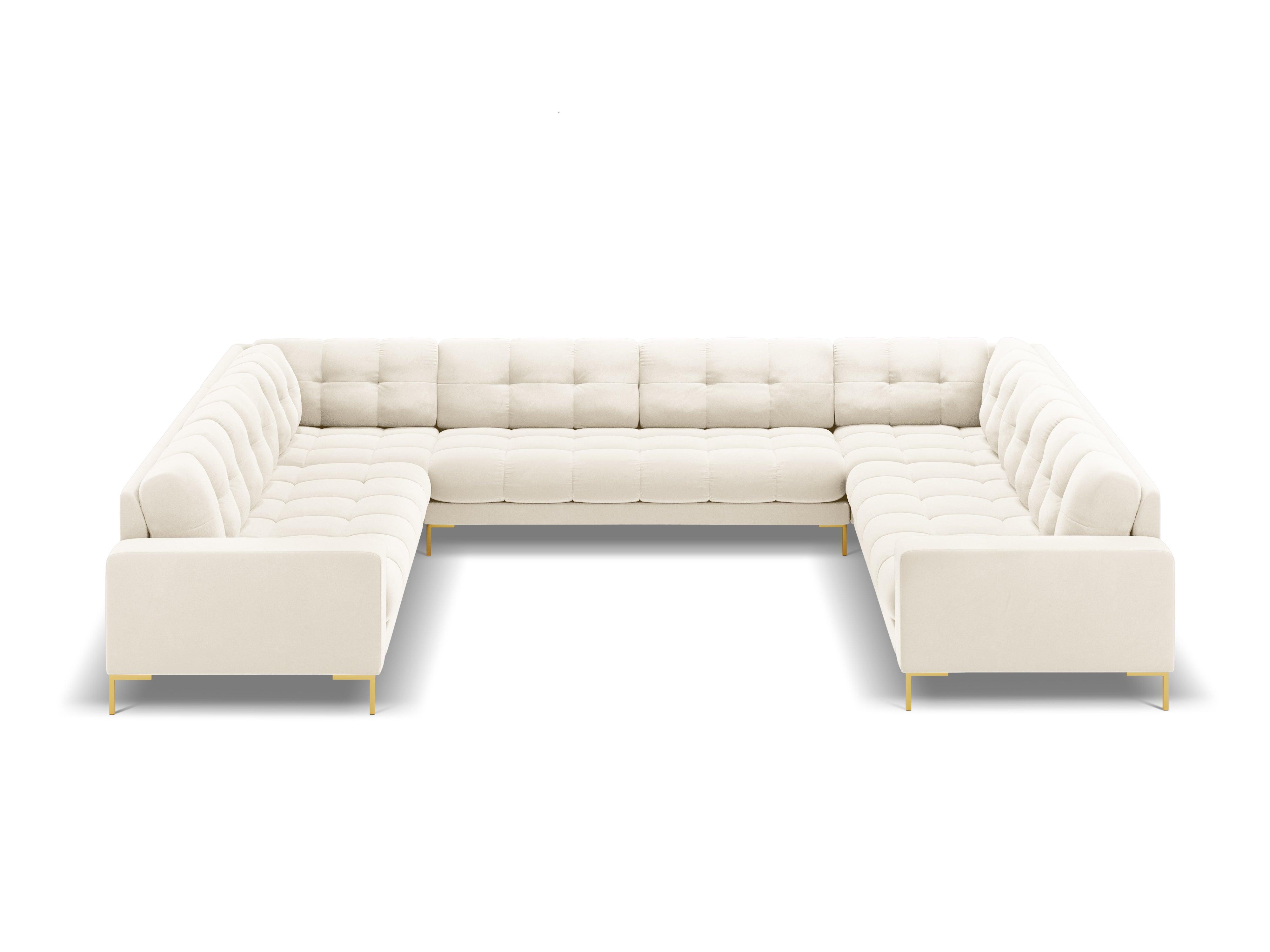 Panoramic velvet sofa 9-seater BALI light beige with gold base - Eye on Design