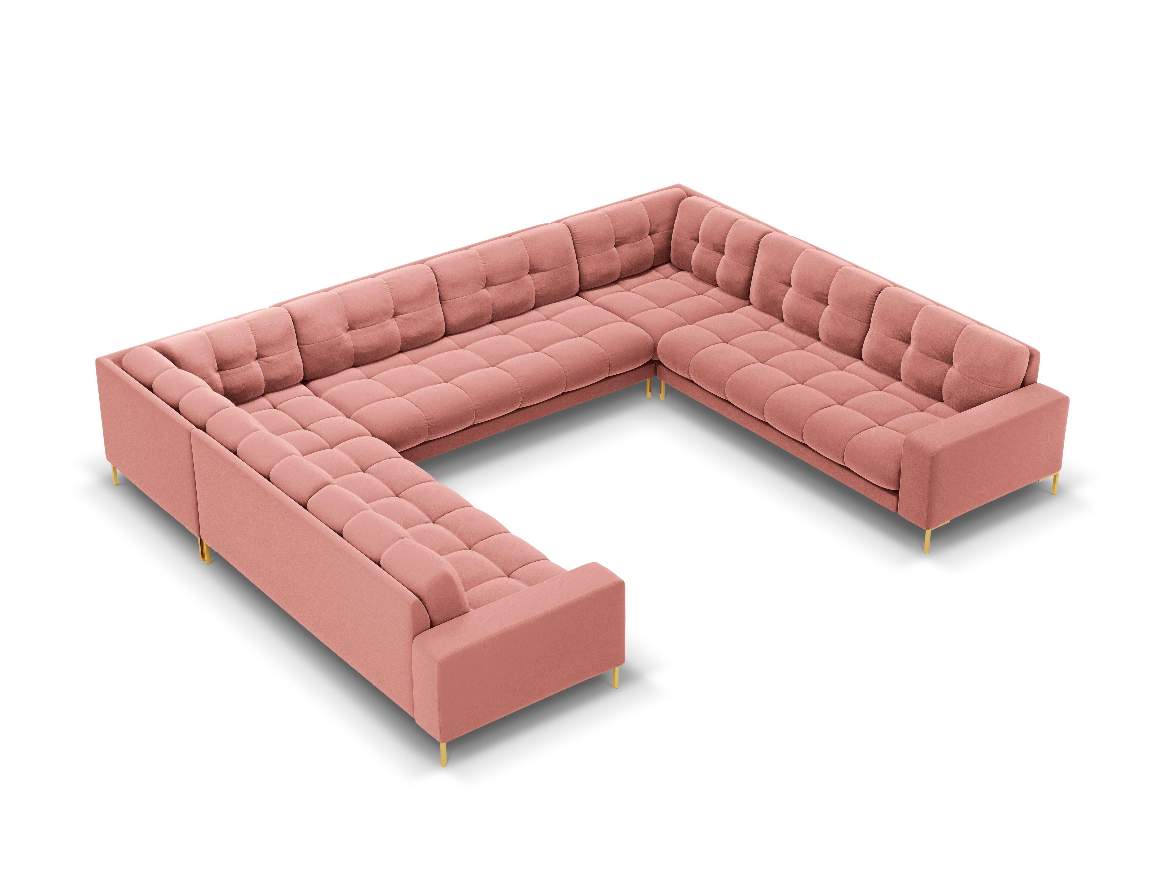 Panoramic velvet sofa 9-seater BALI pink with gold base - Eye on Design