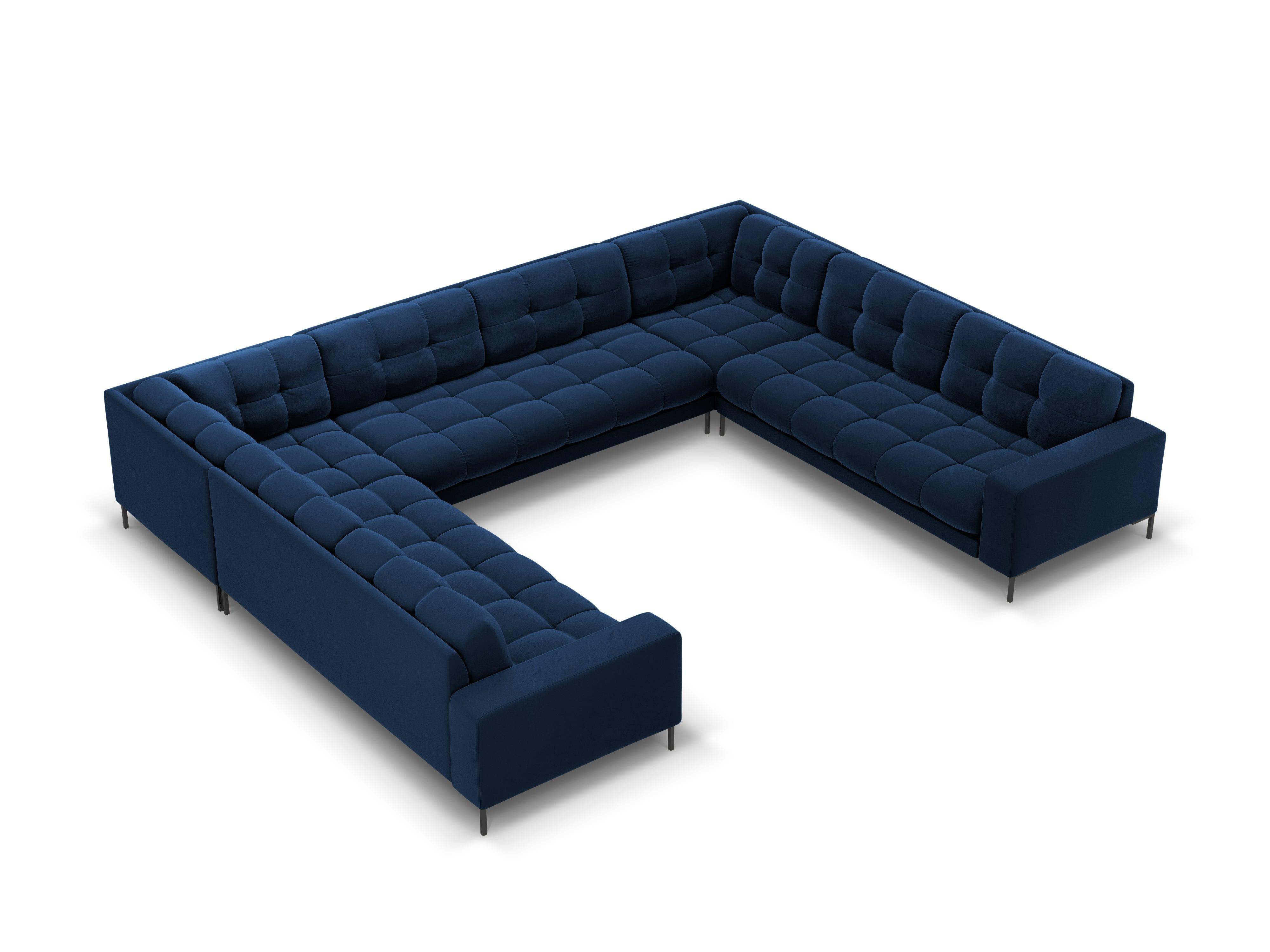 Panoramic velvet sofa 9-seater BALI royal blue with black base - Eye on Design