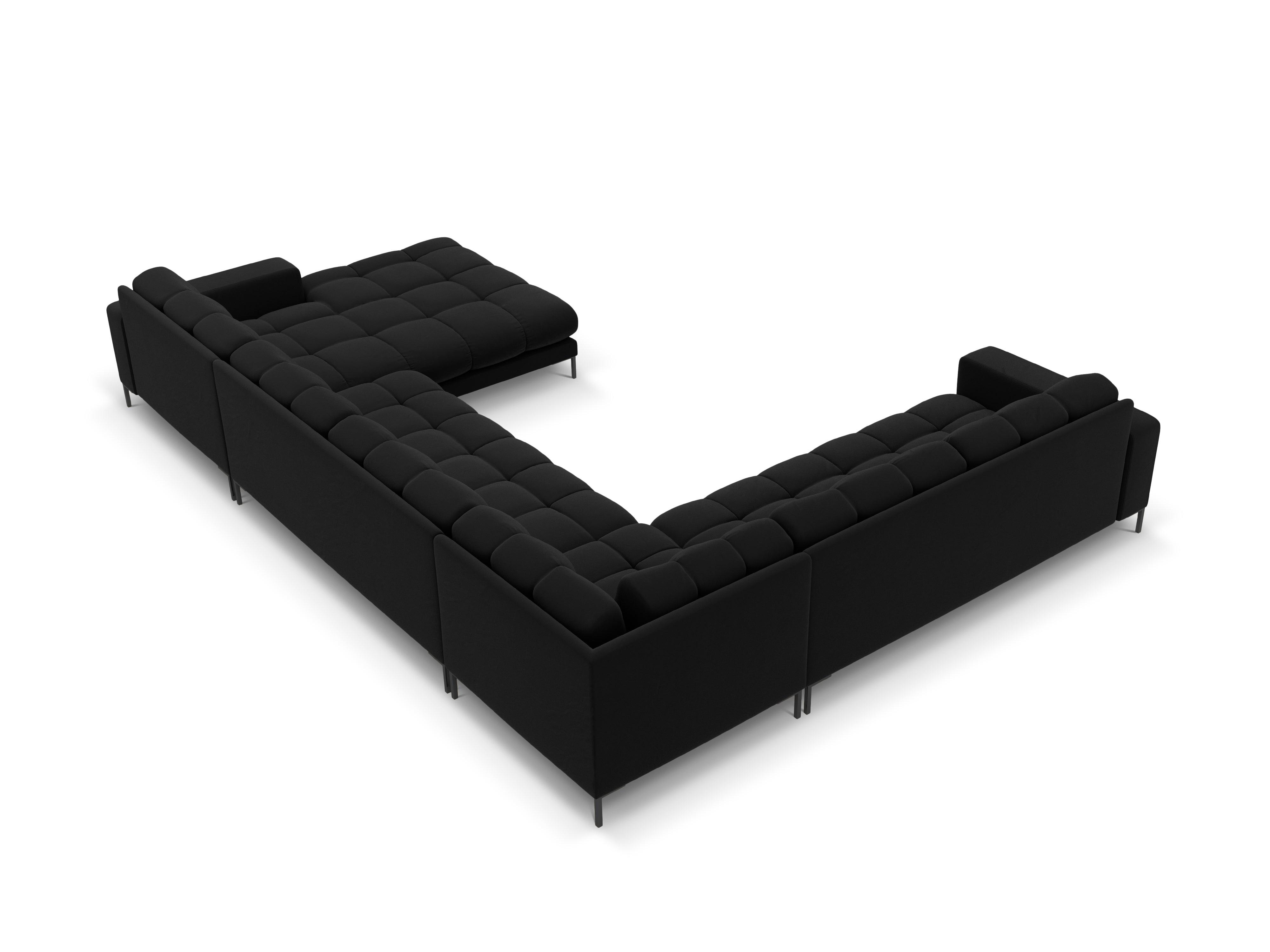 Panoramic velvet sofa left side 7 seater BALI black with black base - Eye on Design