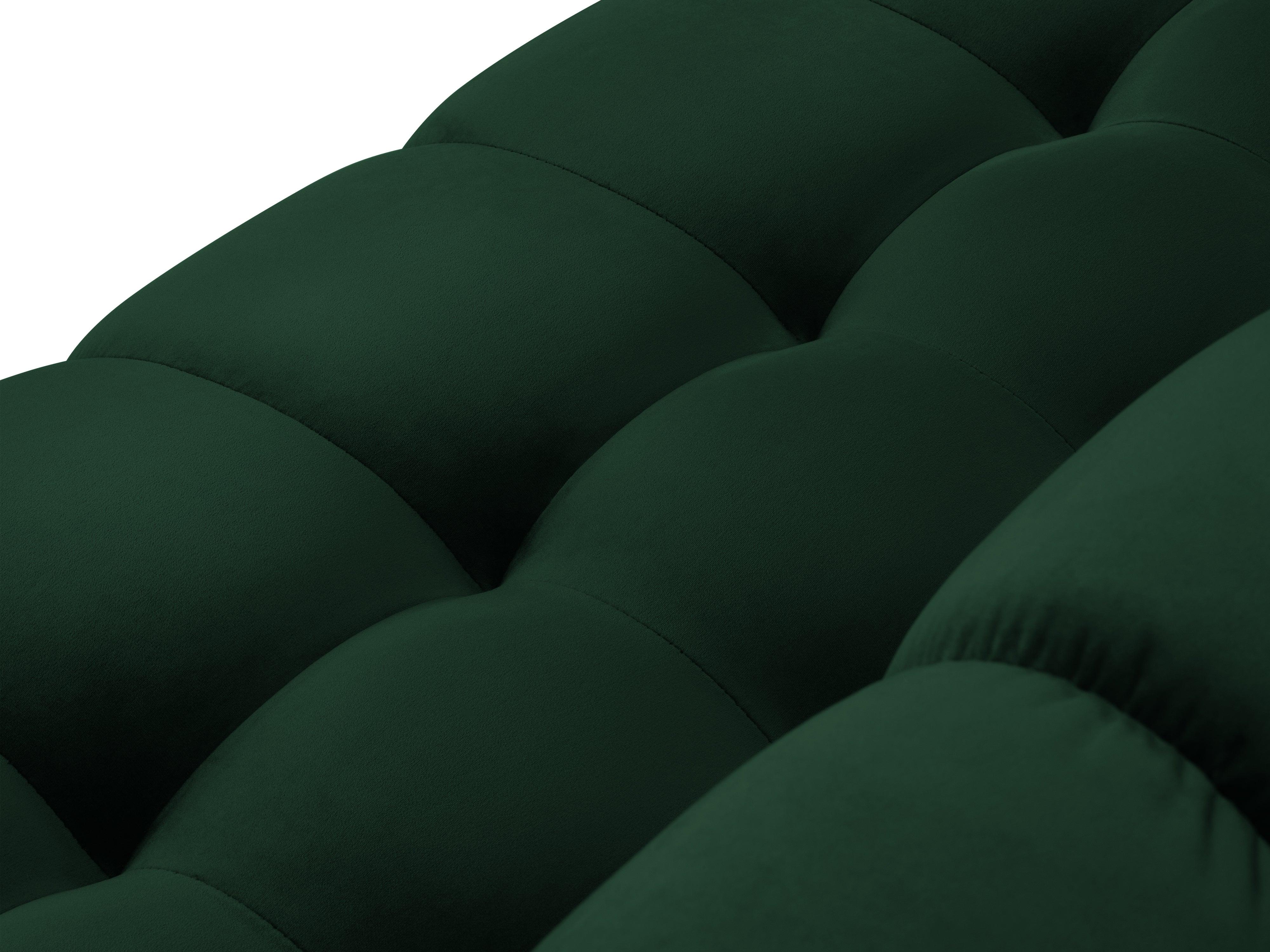 Panoramic velvet sofa left side 7 seater BALI bottle green with gold base - Eye on Design