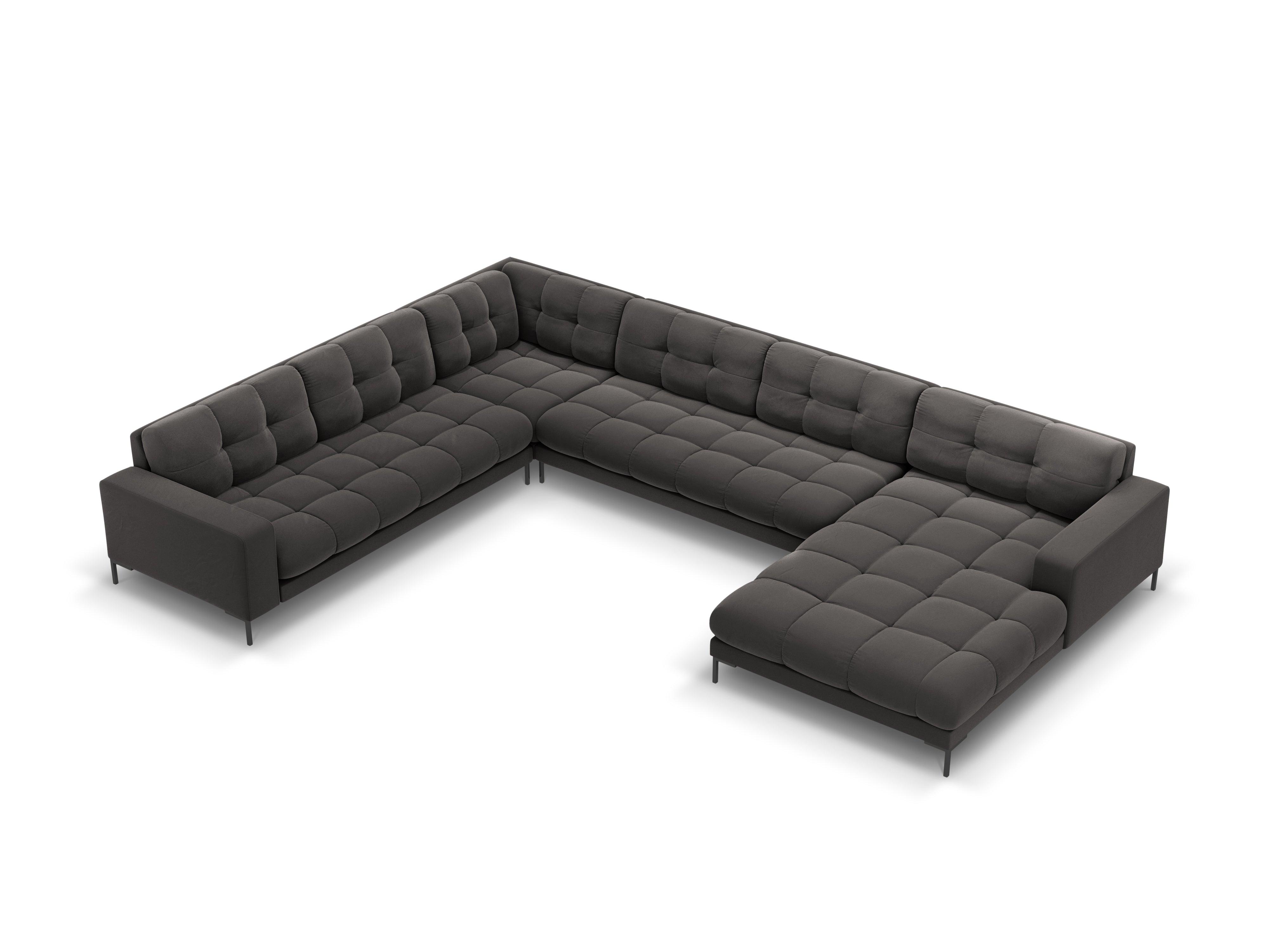 Panoramic velvet sofa left side 7 seater BALI dark grey with black base - Eye on Design