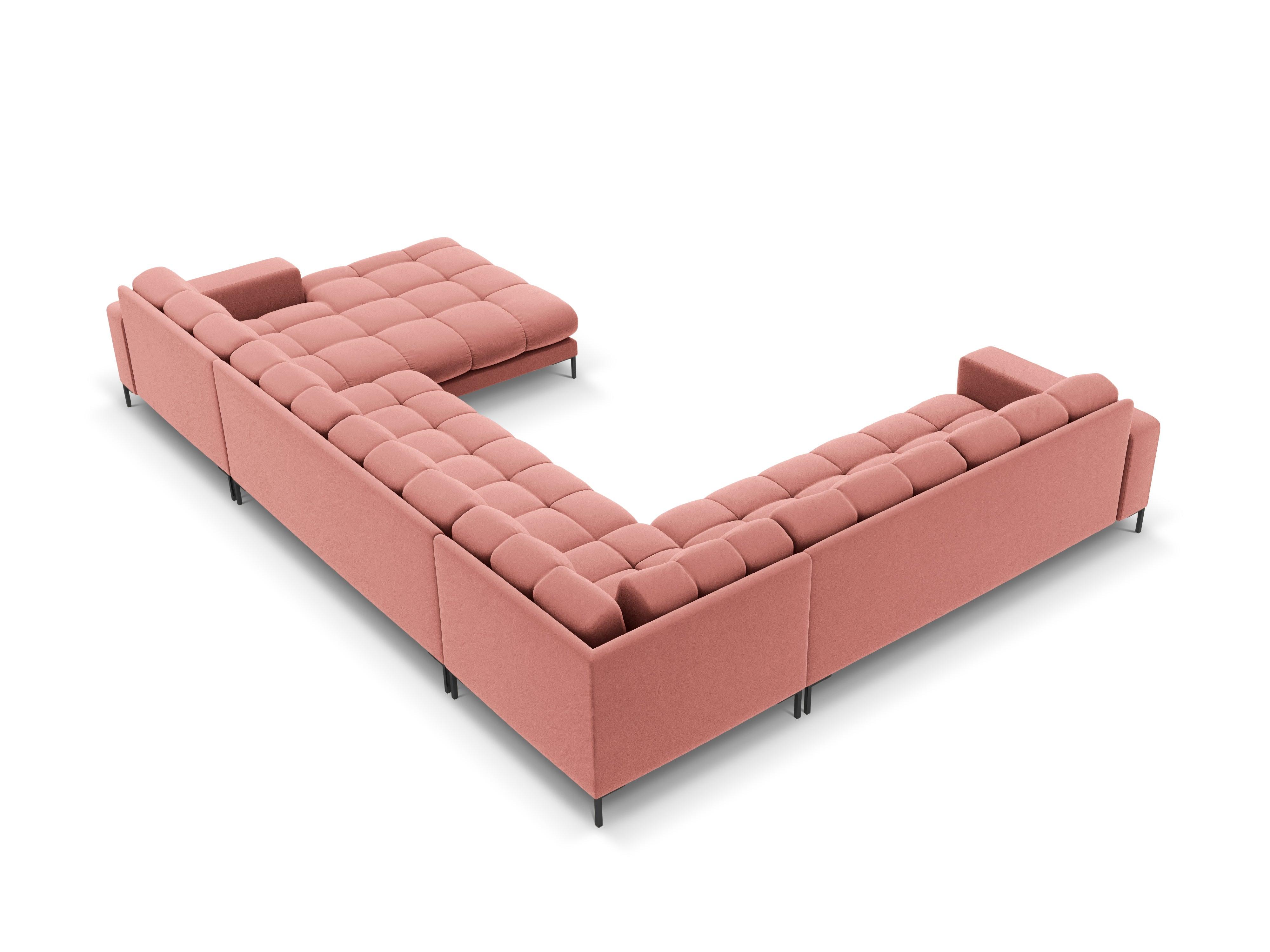 Panoramic velvet sofa left side 7 seater BALI pink with black base - Eye on Design