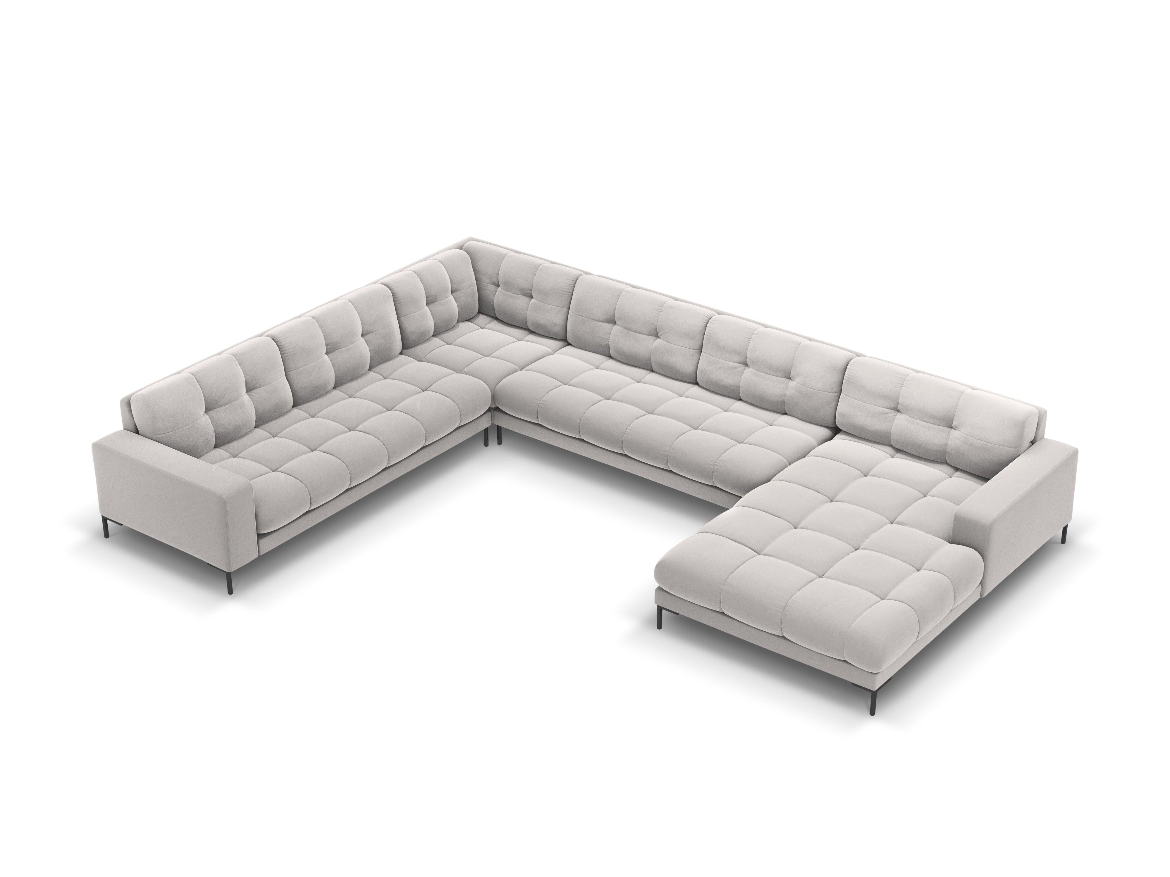 Panoramic velvet sofa left side 7 seater BALI silver with black base - Eye on Design