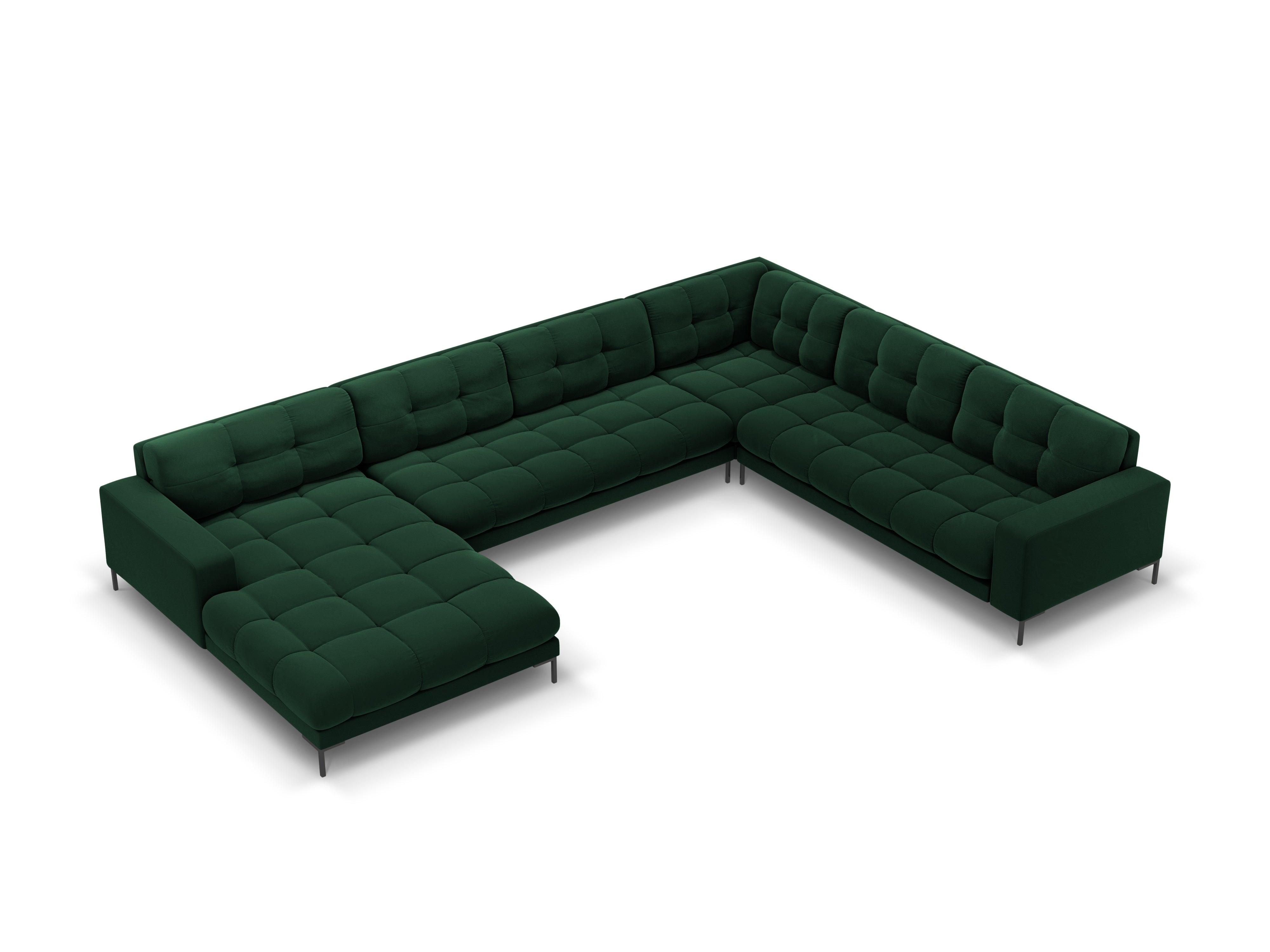 Panoramic velvet sofa right side 7 seater BALI bottle green with black base - Eye on Design