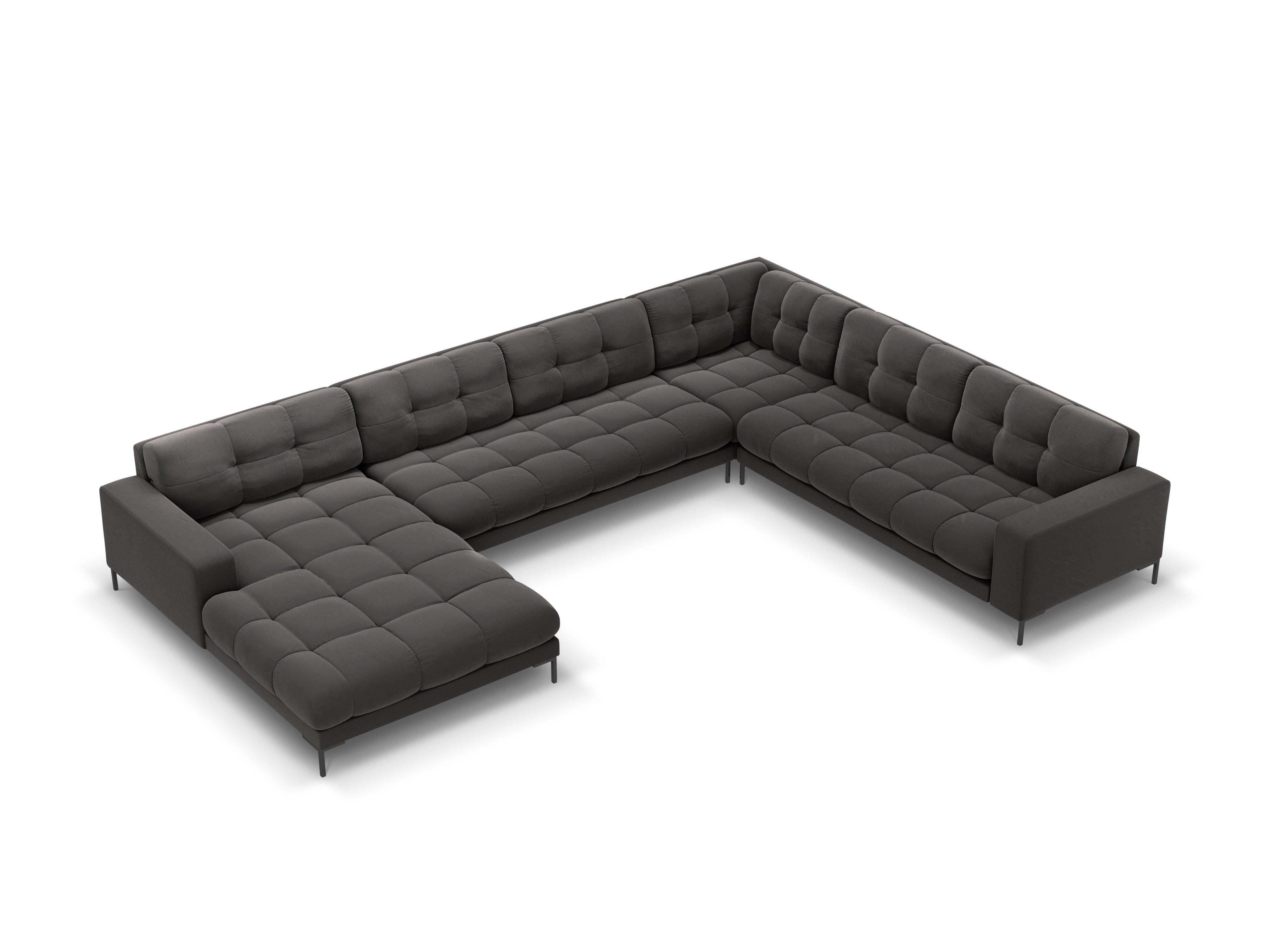 Panoramic velvet sofa right side 7 seater BALI dark grey with black base - Eye on Design