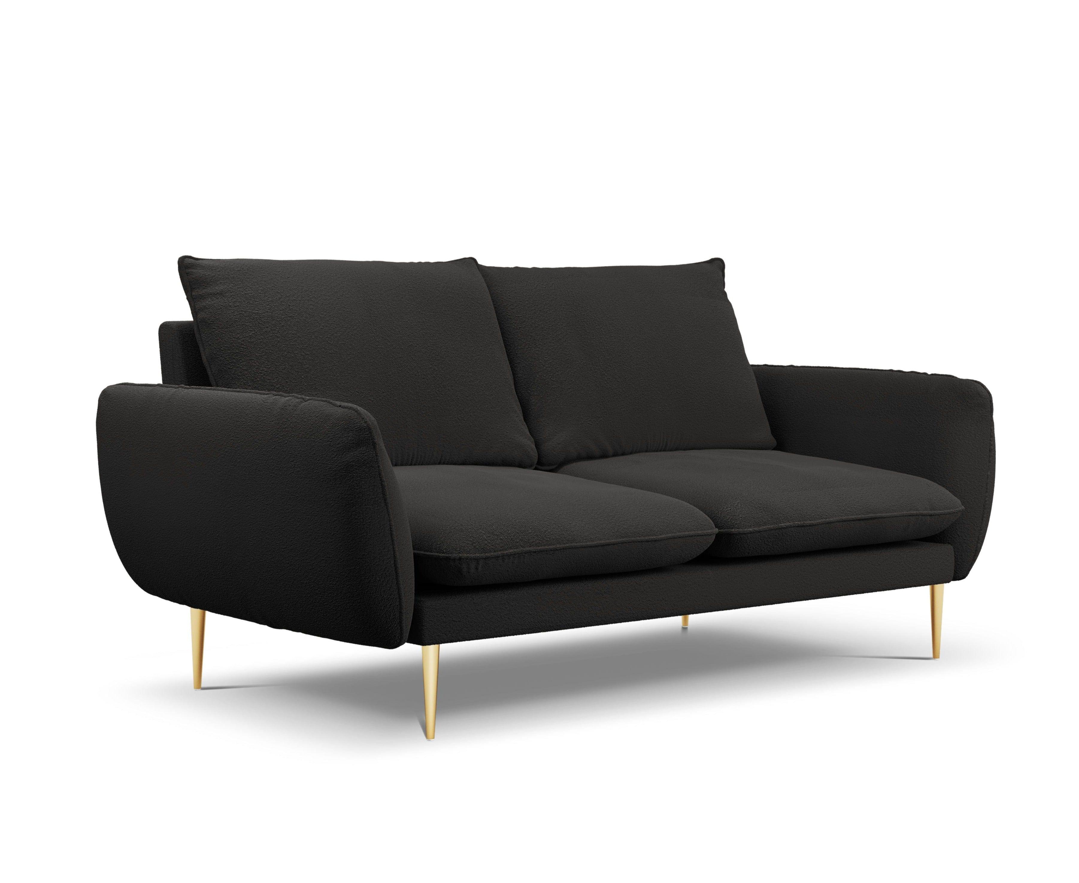 Sofa in boucle fabric 2 seater VIENNA black with gold base - Eye on Design