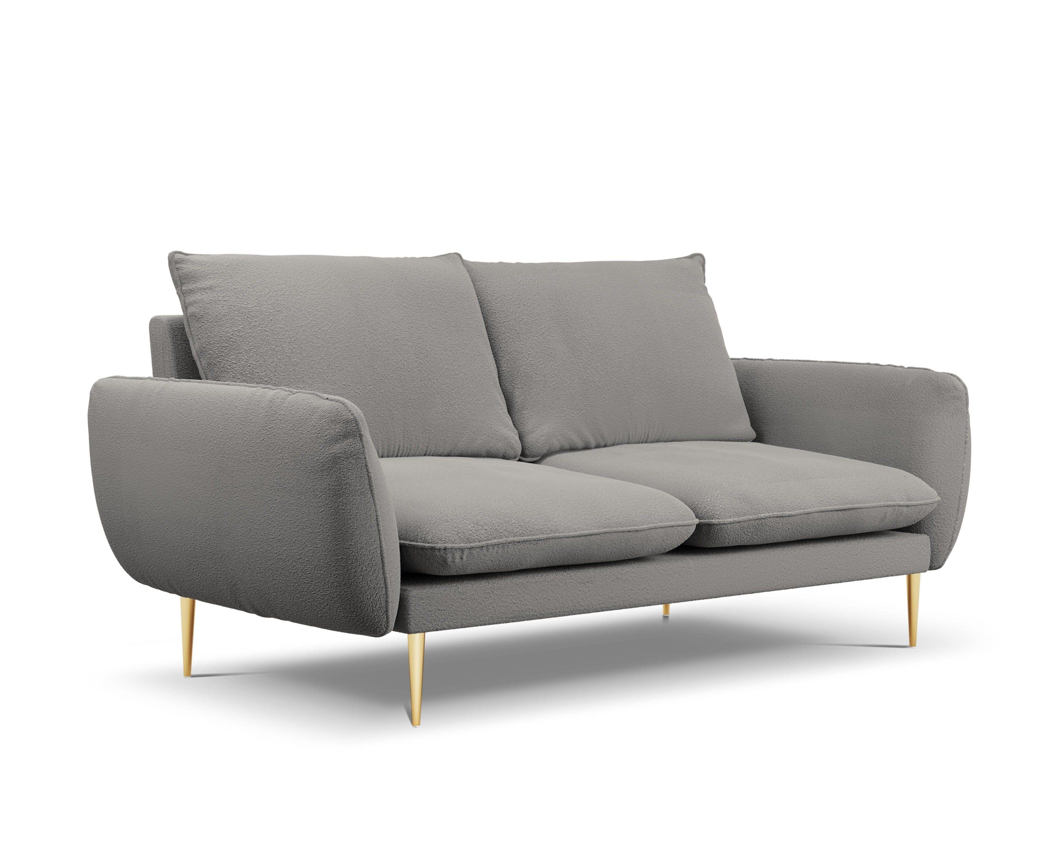 Sofa in boucle fabric 2 seater VIENNA grey with gold base - Eye on Design