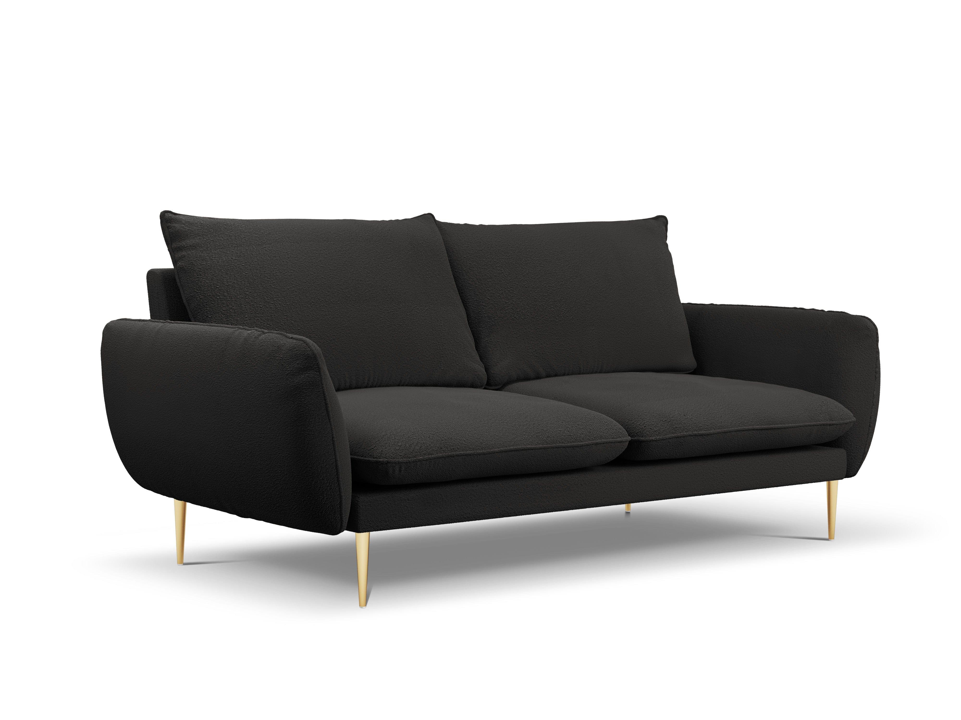 Sofa in boucle fabric 3-seater VIENNA black with gold base - Eye on Design