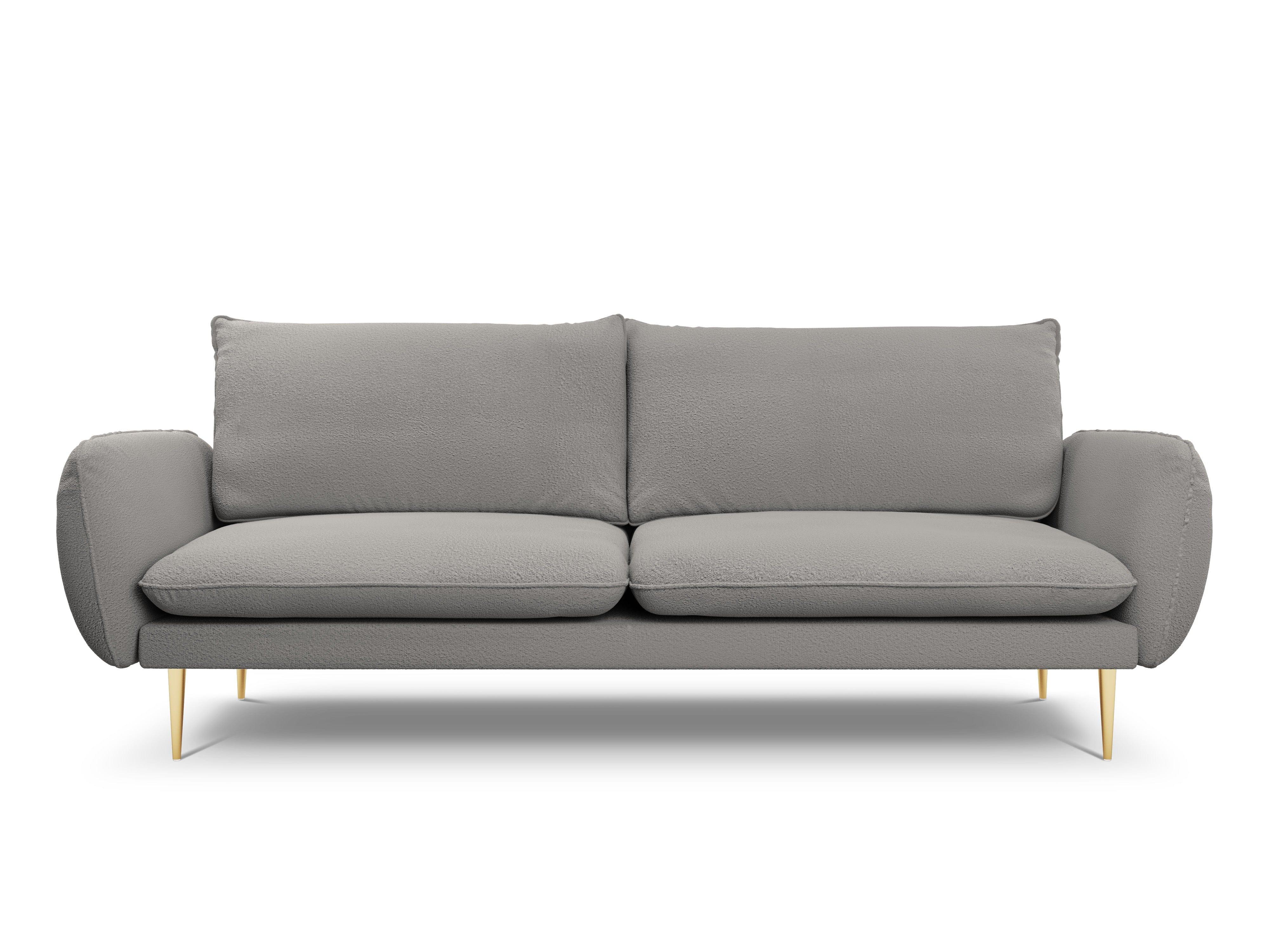 Sofa in boucle fabric 4-seater VIENNA grey with gold base - Eye on Design