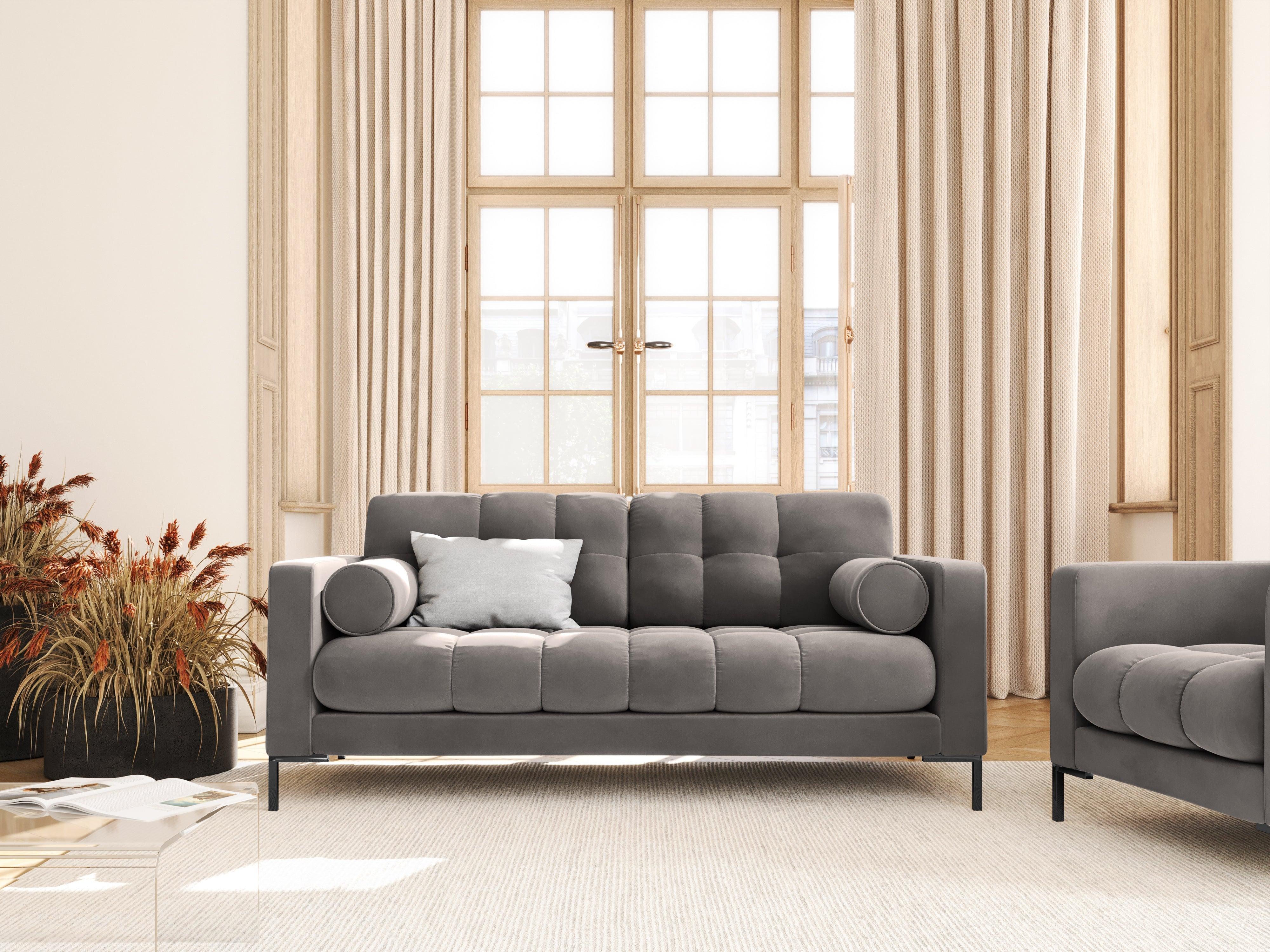 Sofa velvet 2-seater BALI light grey with black base - Eye on Design