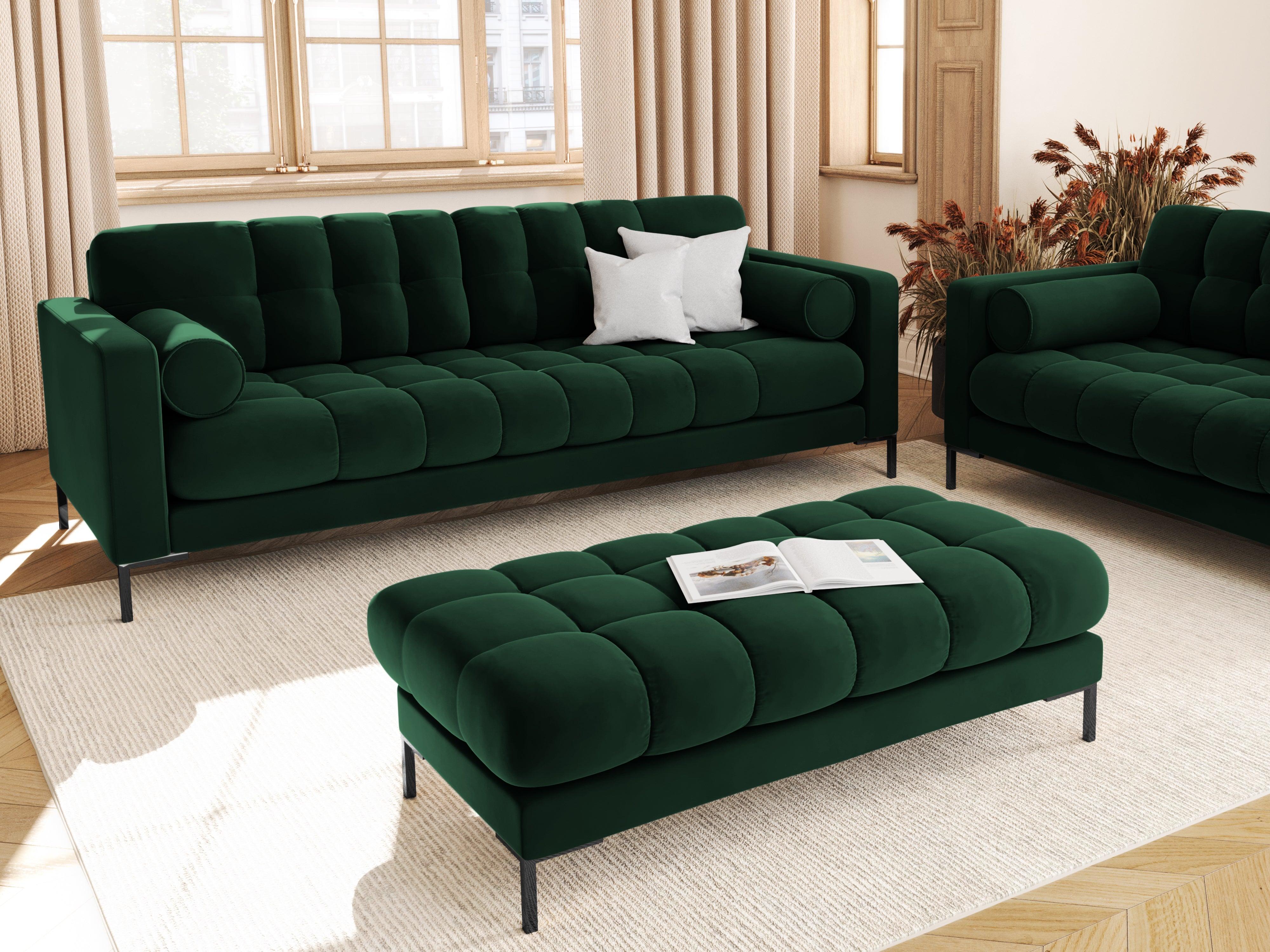 Sofa velvet 3-seater BALI bottle green with black base - Eye on Design