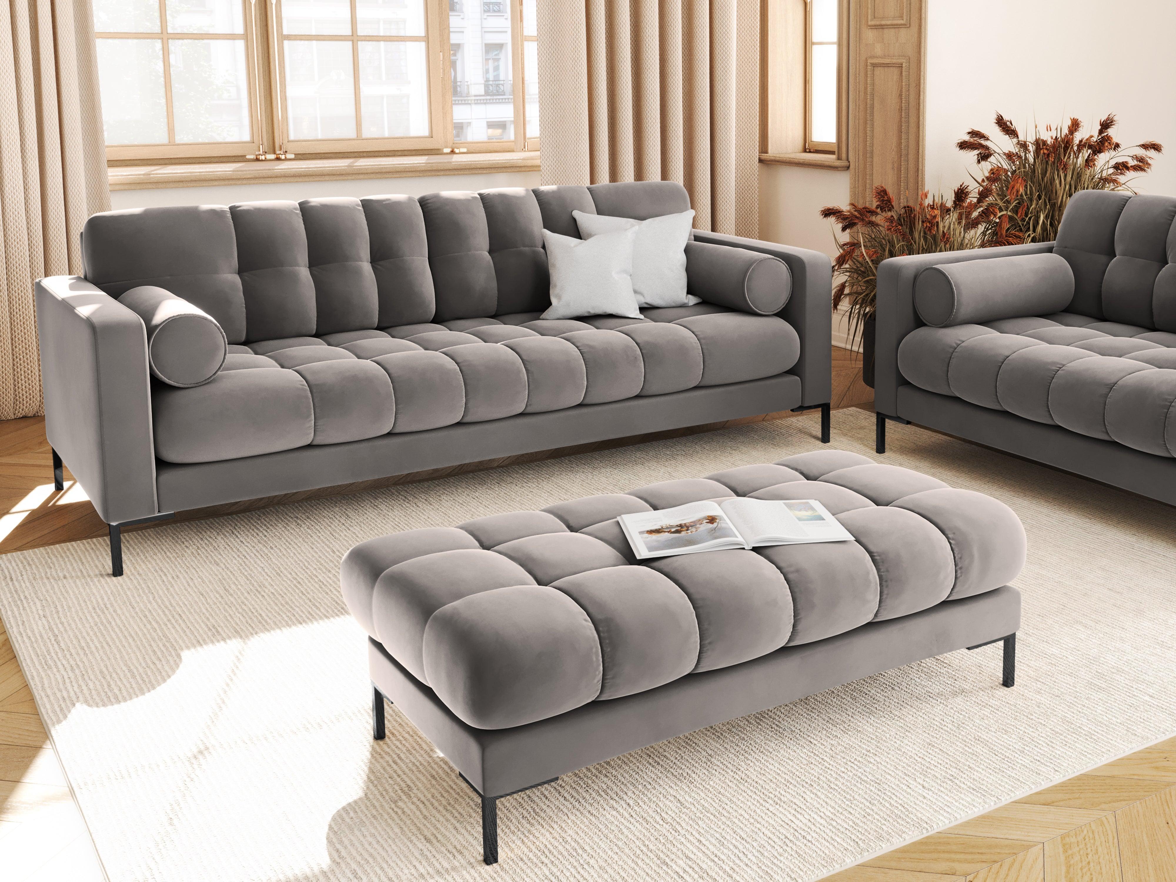 Sofa velvet 3-seater BALI light grey with black base - Eye on Design