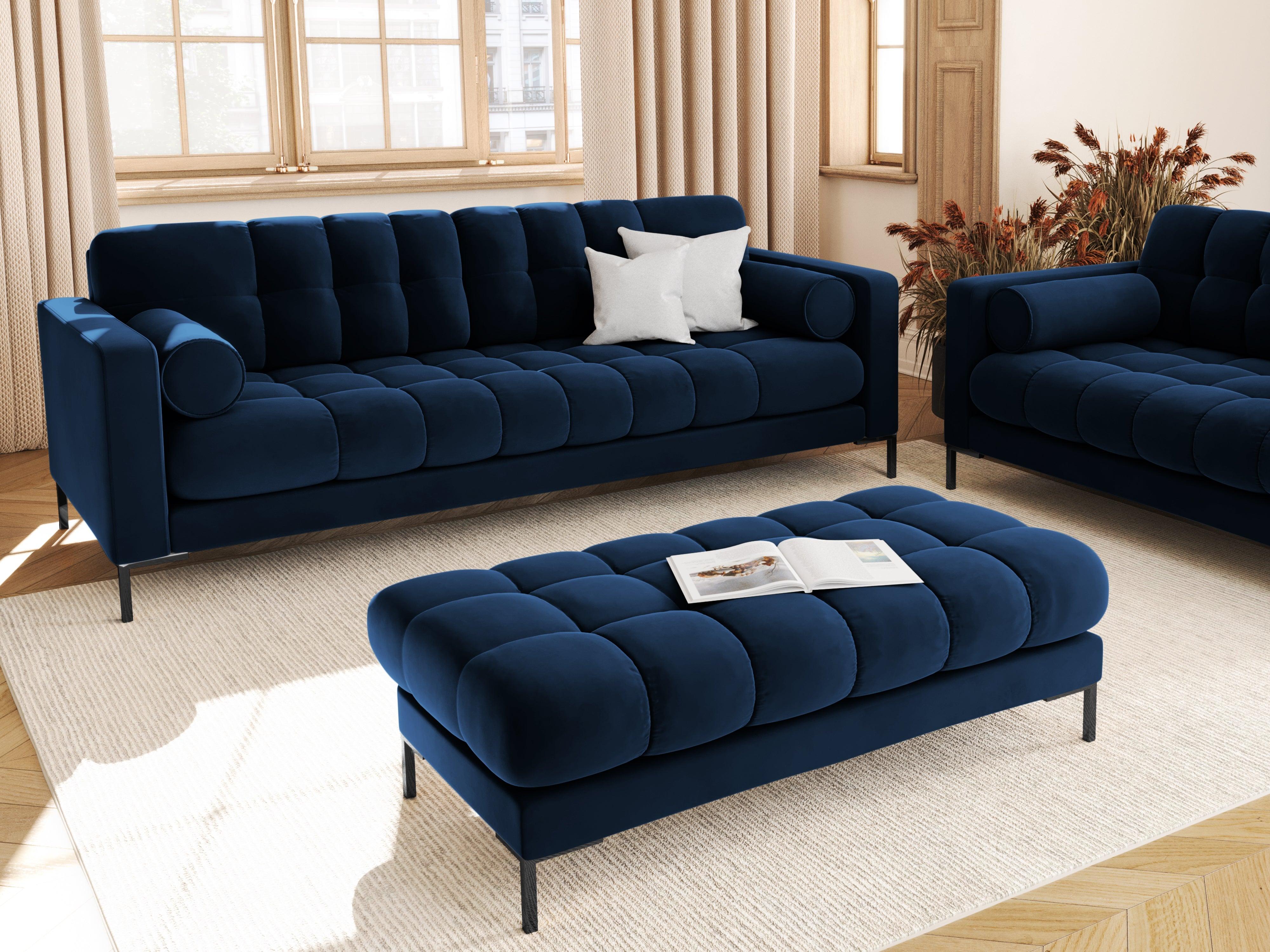 Sofa velvet 3-seater BALI royal blue with black base - Eye on Design