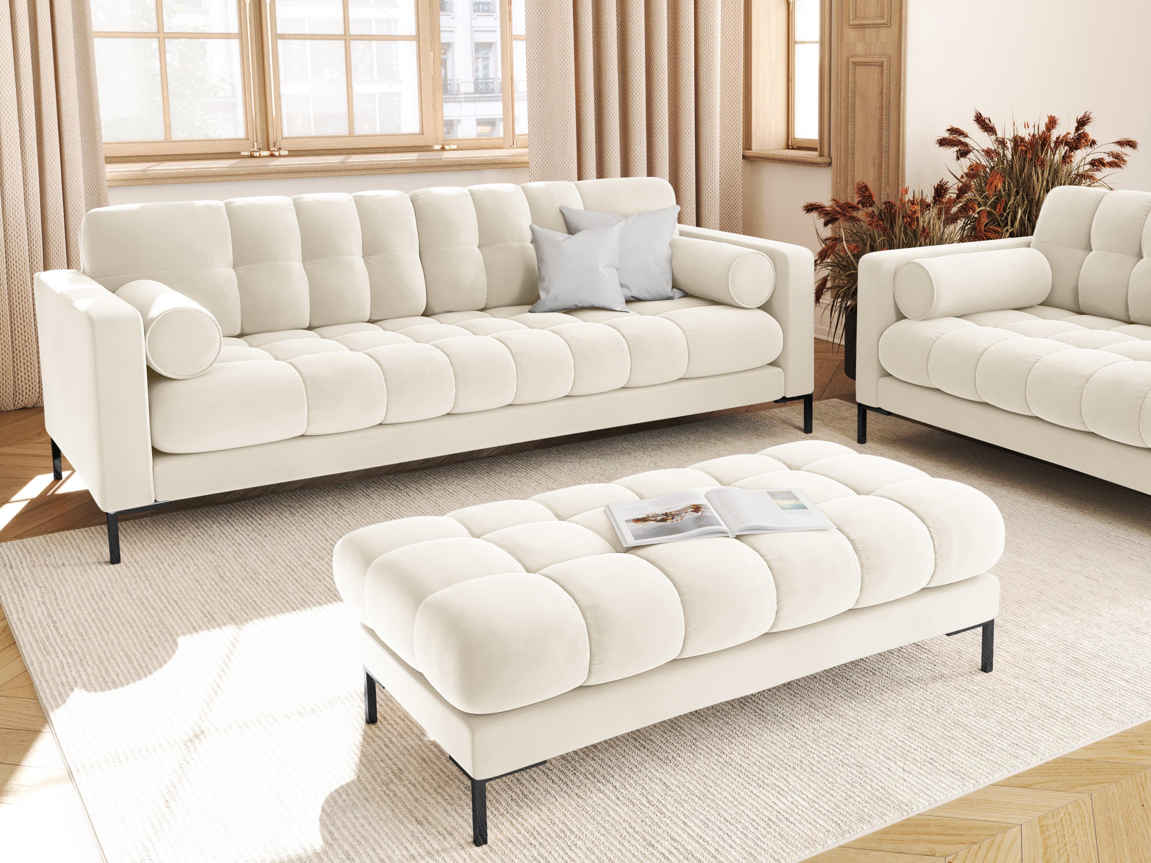 Sofa velvet 4-seater BALI light beige with black base - Eye on Design