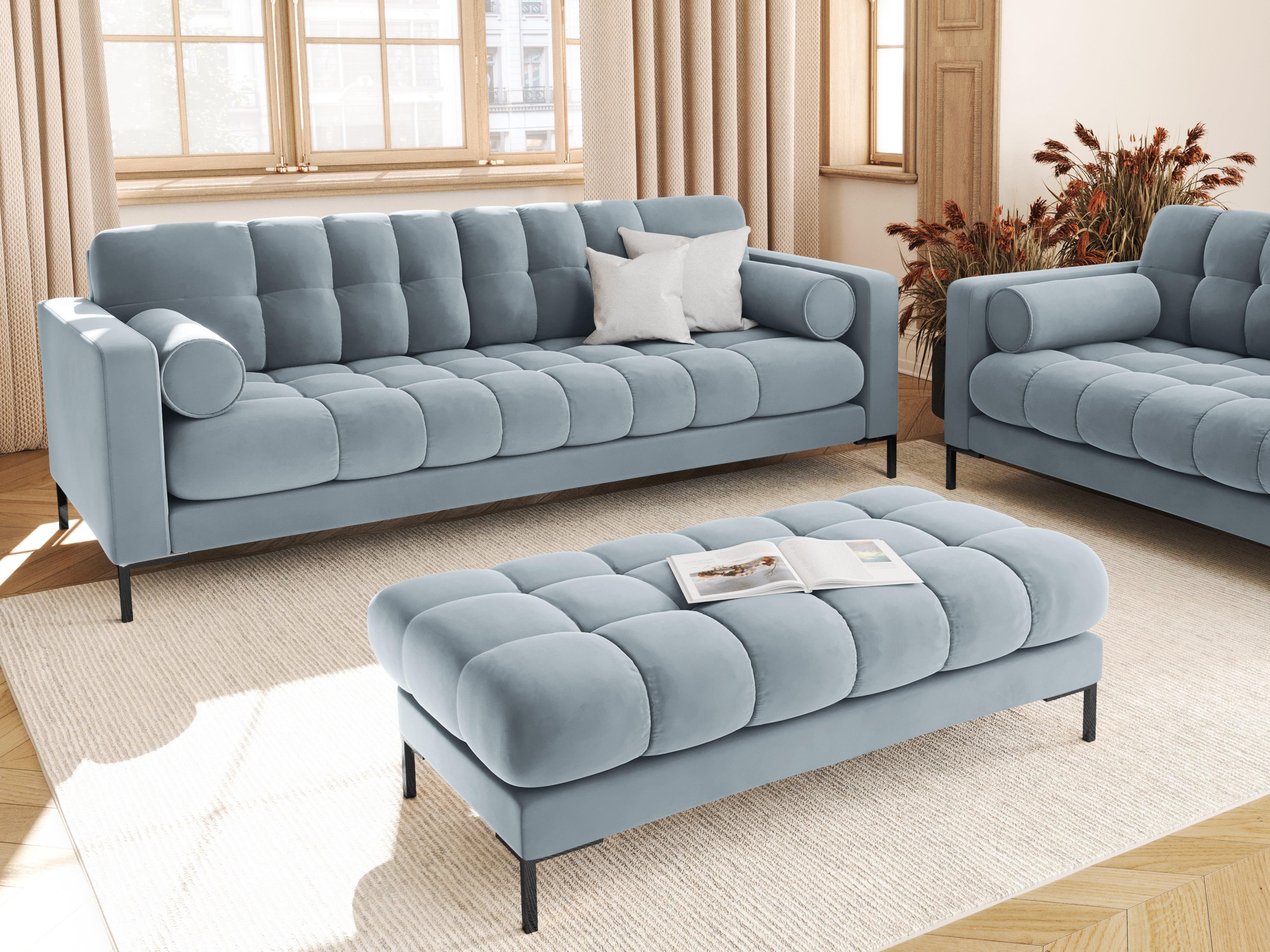 Sofa velvet 4-seater BALI light blue with black base - Eye on Design