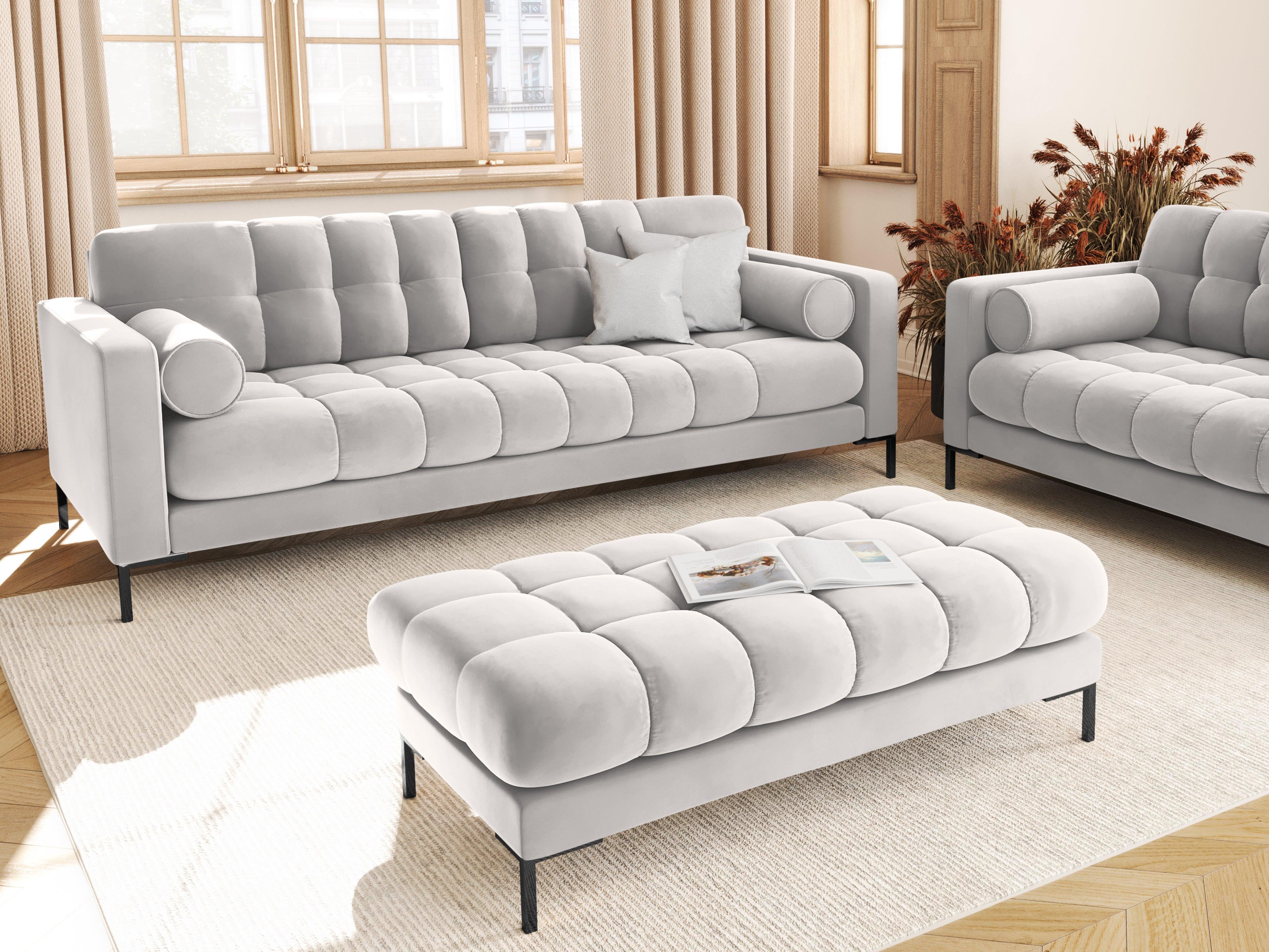 Sofa velvet 4-seater BALI silver with black base - Eye on Design