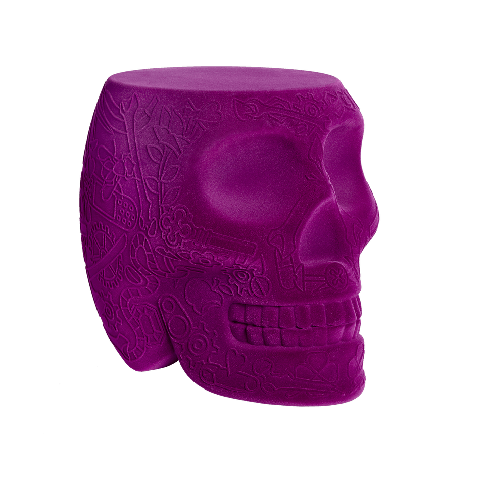 Stołek i stolik boczny MEXICO VELVET fioletowy Qeeboo    Eye on Design