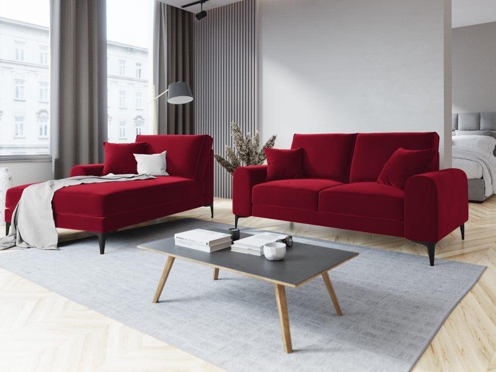Szezlong aksamitny lewostronny MADARA czerwony z czarną podstawą Mazzini Sofas    Eye on Design