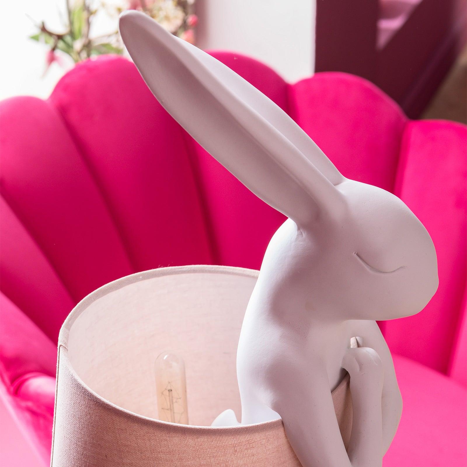 Table lamp RABBIT white with pink lamp shade - Eye on Design