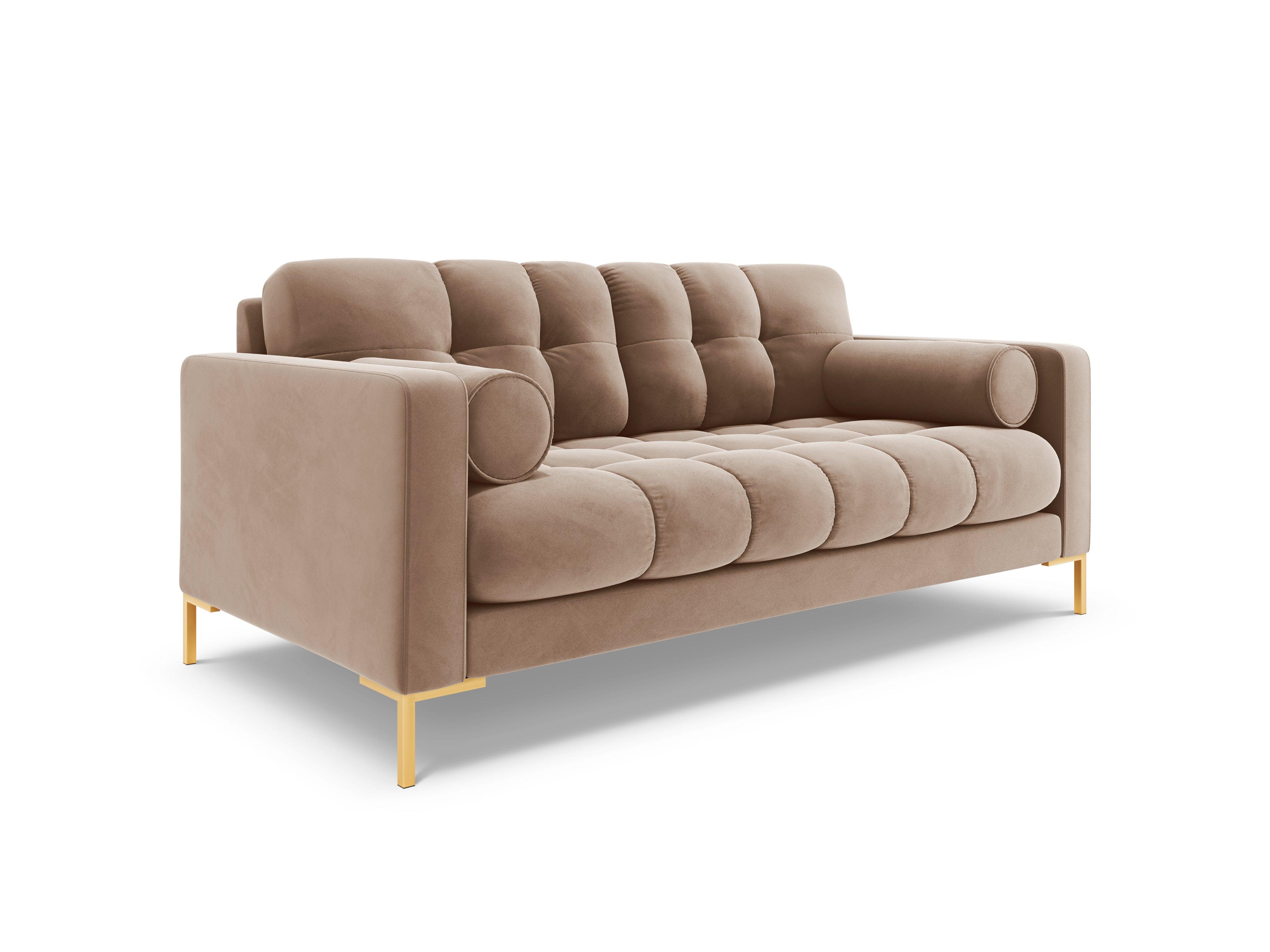 Velvet 2-seater sofa BALI beige with gold base - Eye on Design