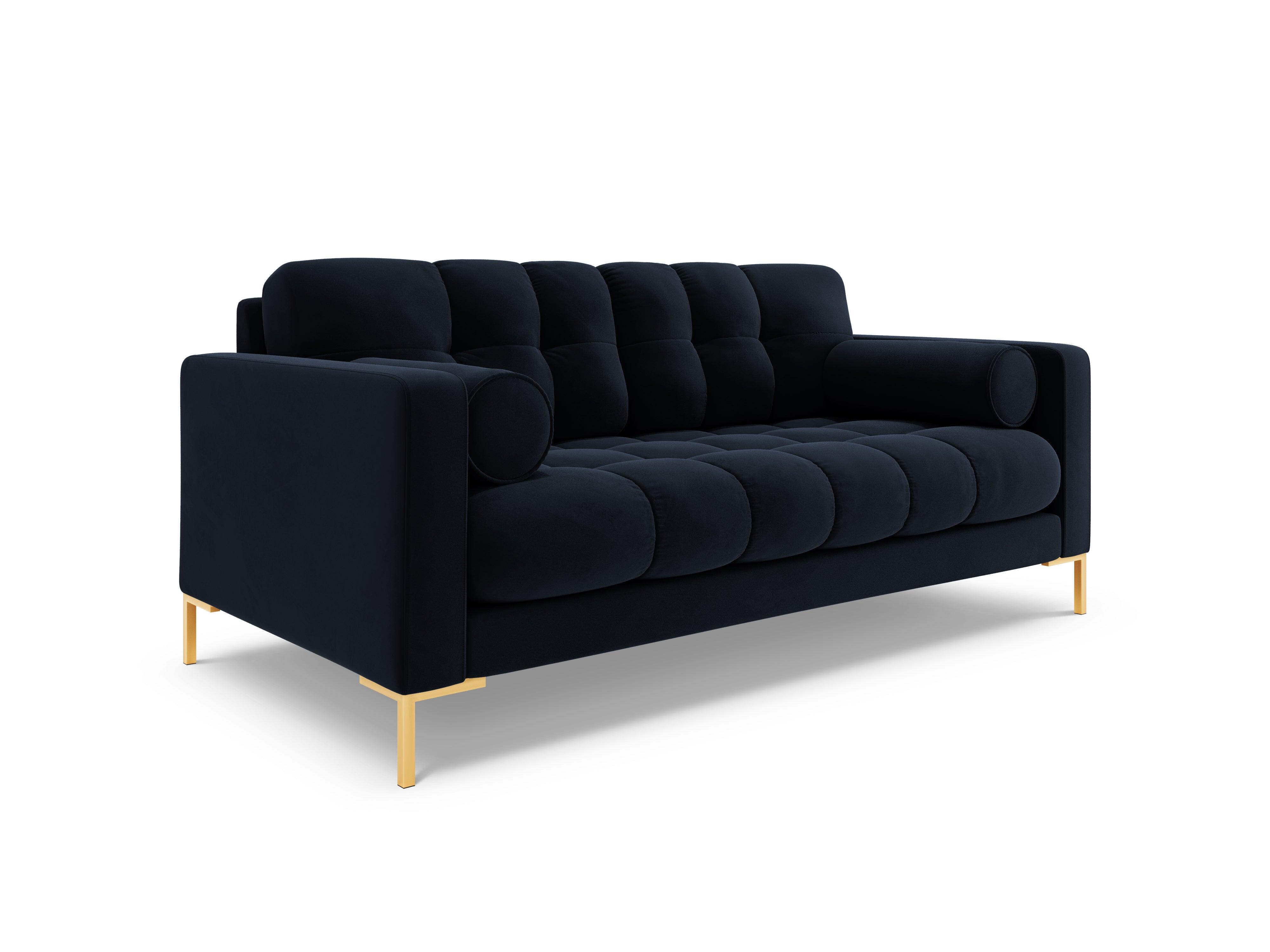 Velvet 2-seater sofa BALI dark blue with gold base - Eye on Design