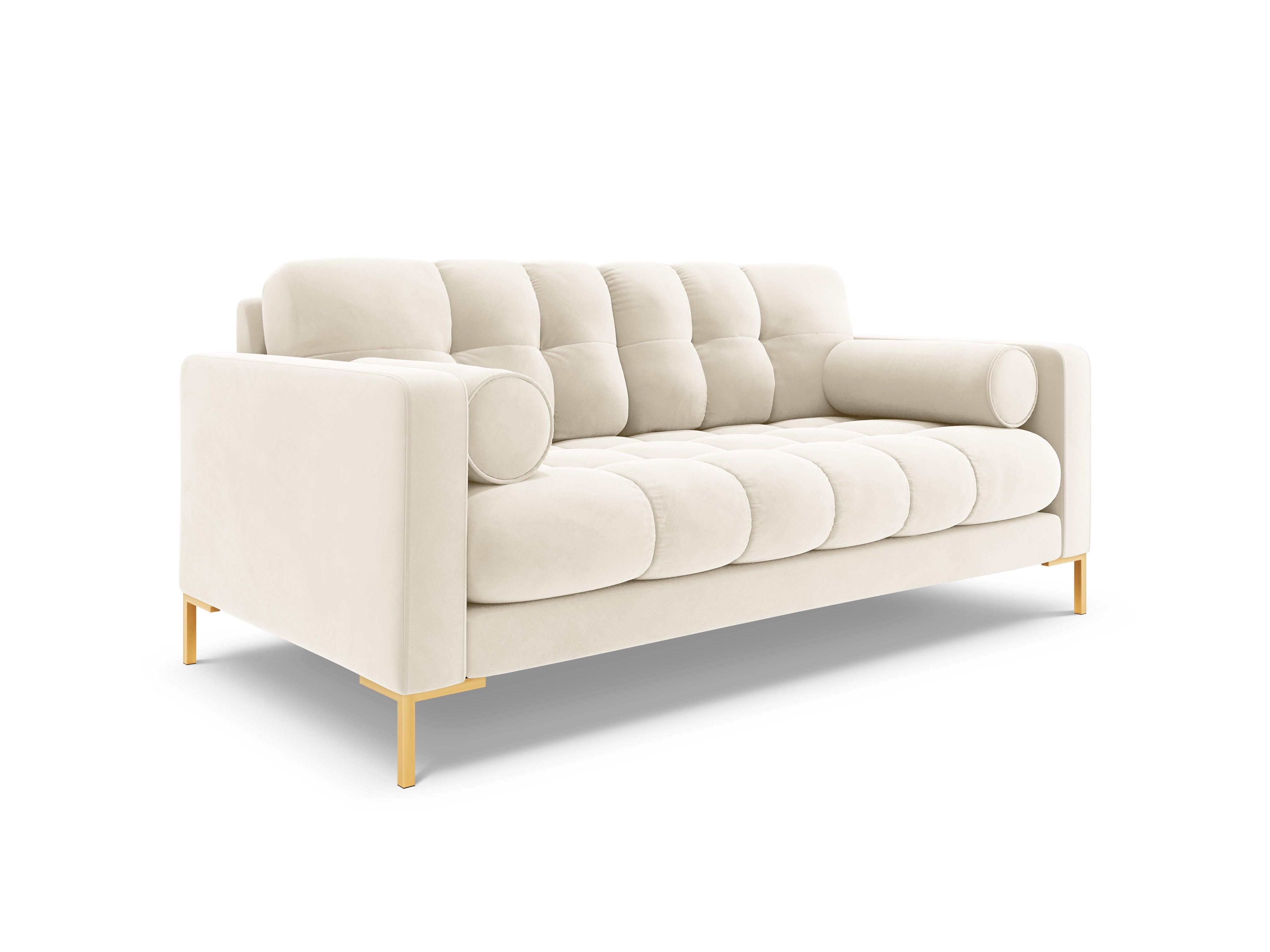 Velvet 2-seater sofa BALI light beige with gold base - Eye on Design