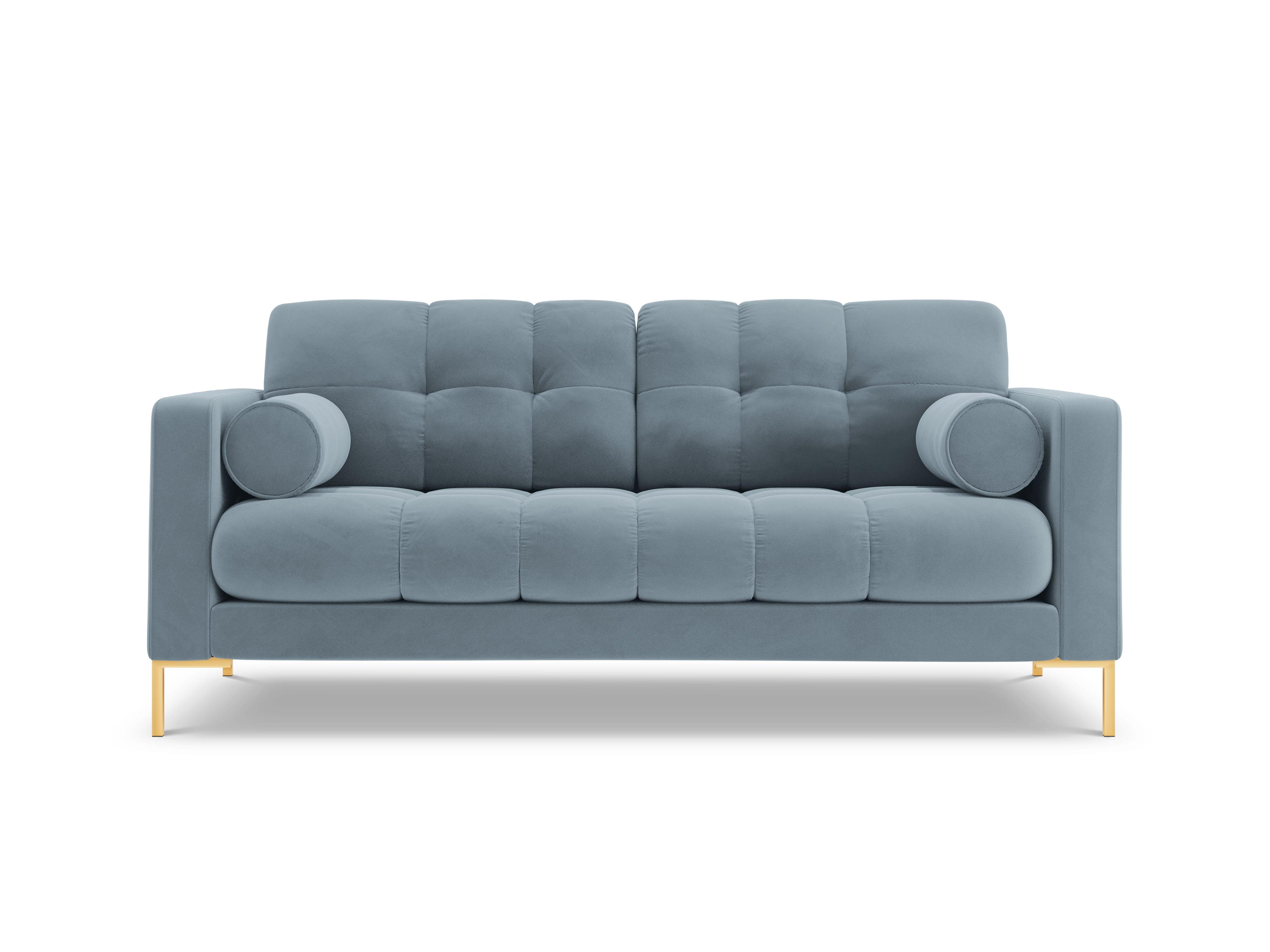 Velvet 2-seater sofa BALI light blue with gold base - Eye on Design